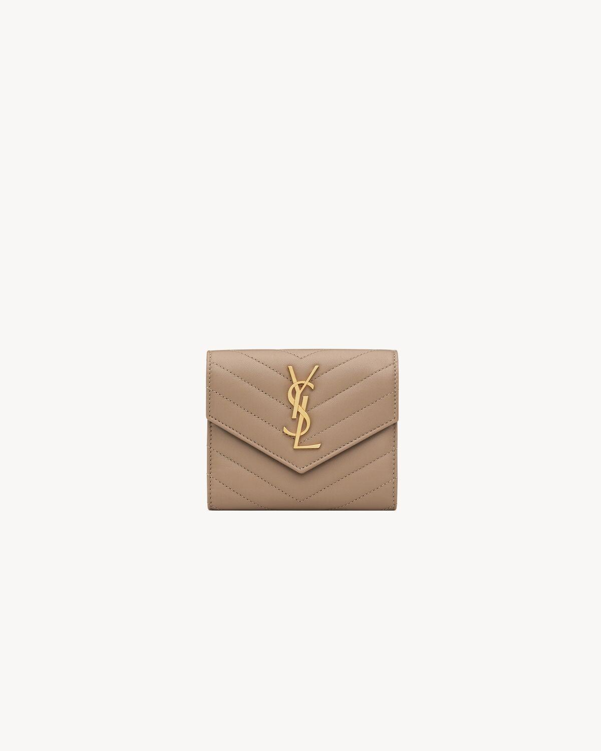 CASSANDRE MATELASSÉ compact tri fold wallet in grain de poudre leather | Saint Laurent | YSL.com Product Image
