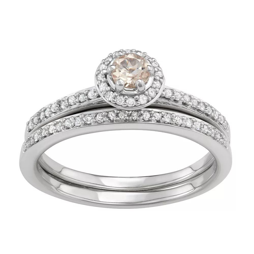 10k White Gold 1/3 Carat T.W. Diamond & Morganite Halo Engagement Ring Set, Women's, Size: 7, 10k Whgold Product Image