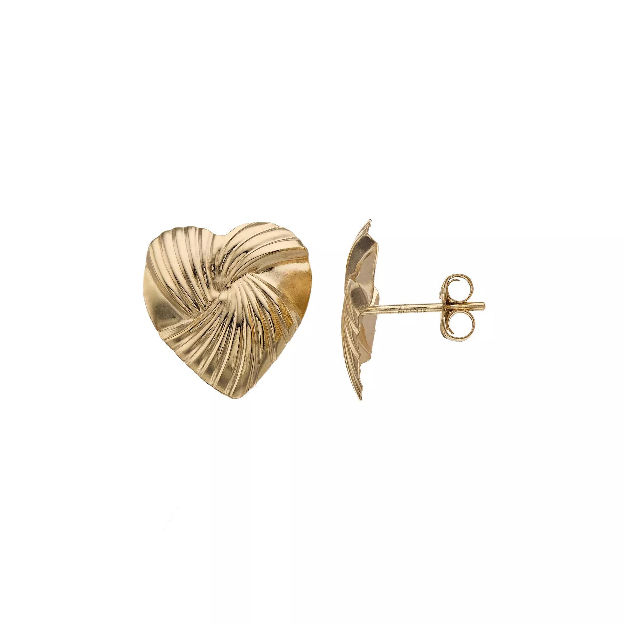 10k Gold Diamond Cut Heart Post Earrings, Womens Product Image