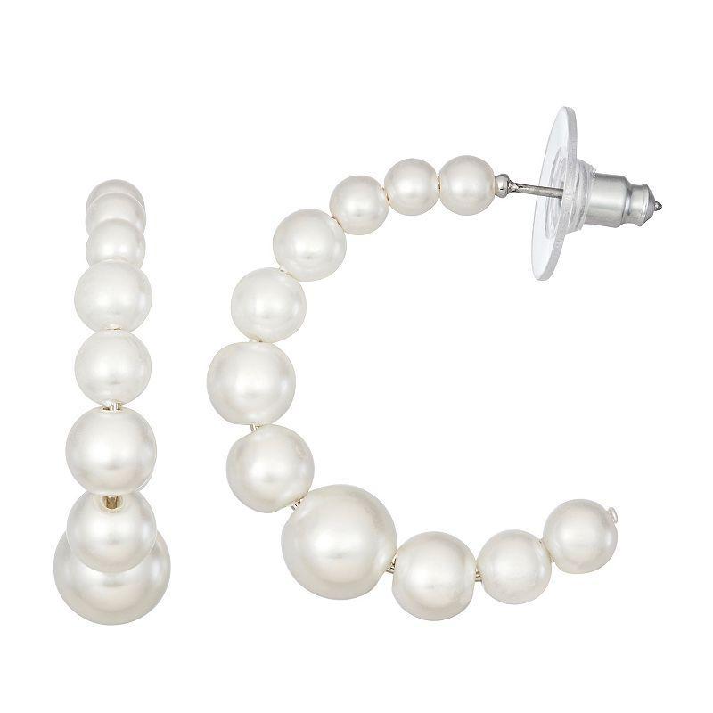 Simply Vera Vera Wang Simulated Pearl Hoop Earrings, Womens, Silver Tone Product Image