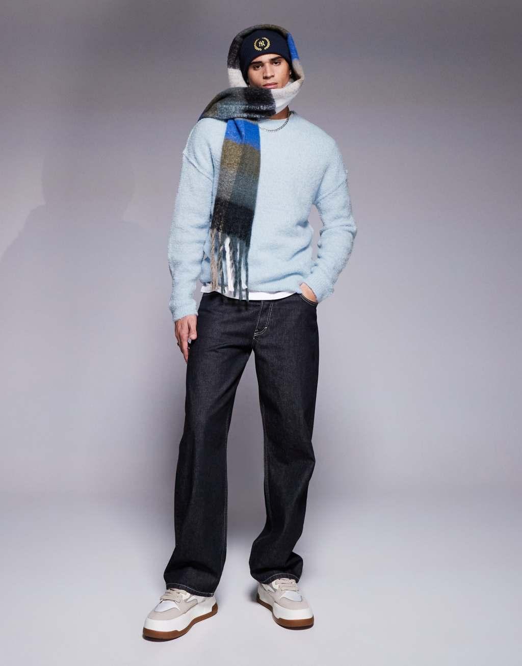 ASOS DESIGN relaxed knit textured sweater in light blue Product Image
