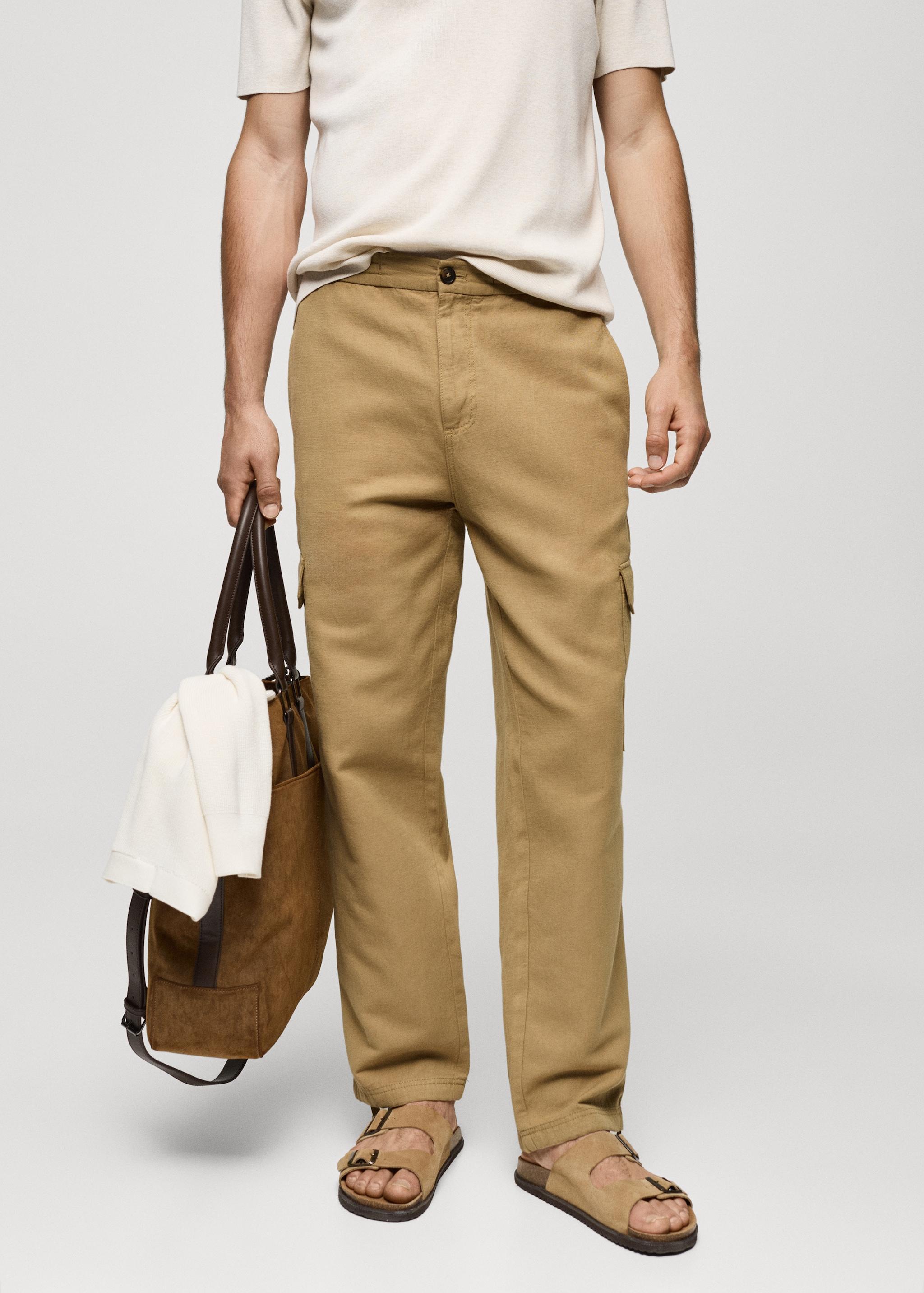 Mango Mens Cotton-Linen Cargo Pants Product Image