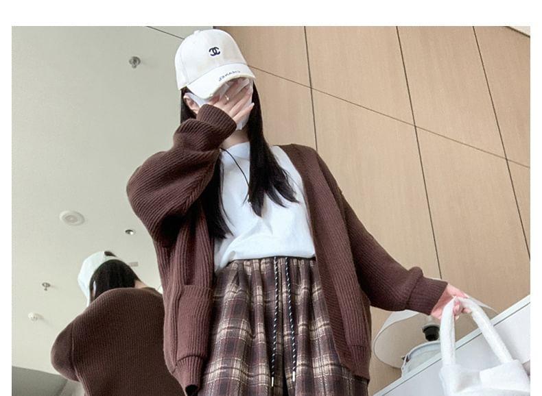 Drawstring Waist Plaid Fleece-Lined Wide Leg Pants Product Image