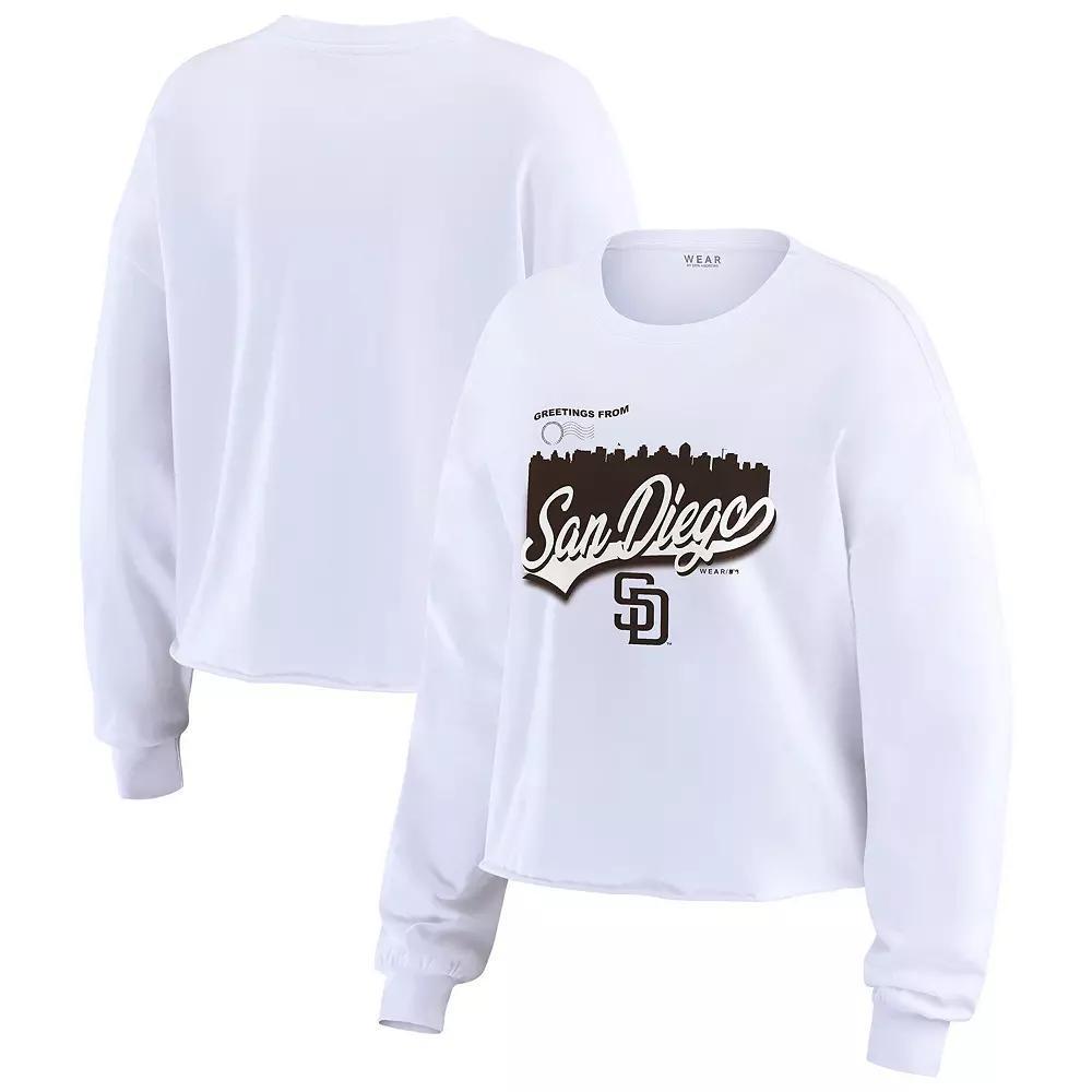 Women's WEAR by Erin Andrews White San Diego Padres Domestic Postcard Long Sleeve T-Shirt, Size: XL Product Image