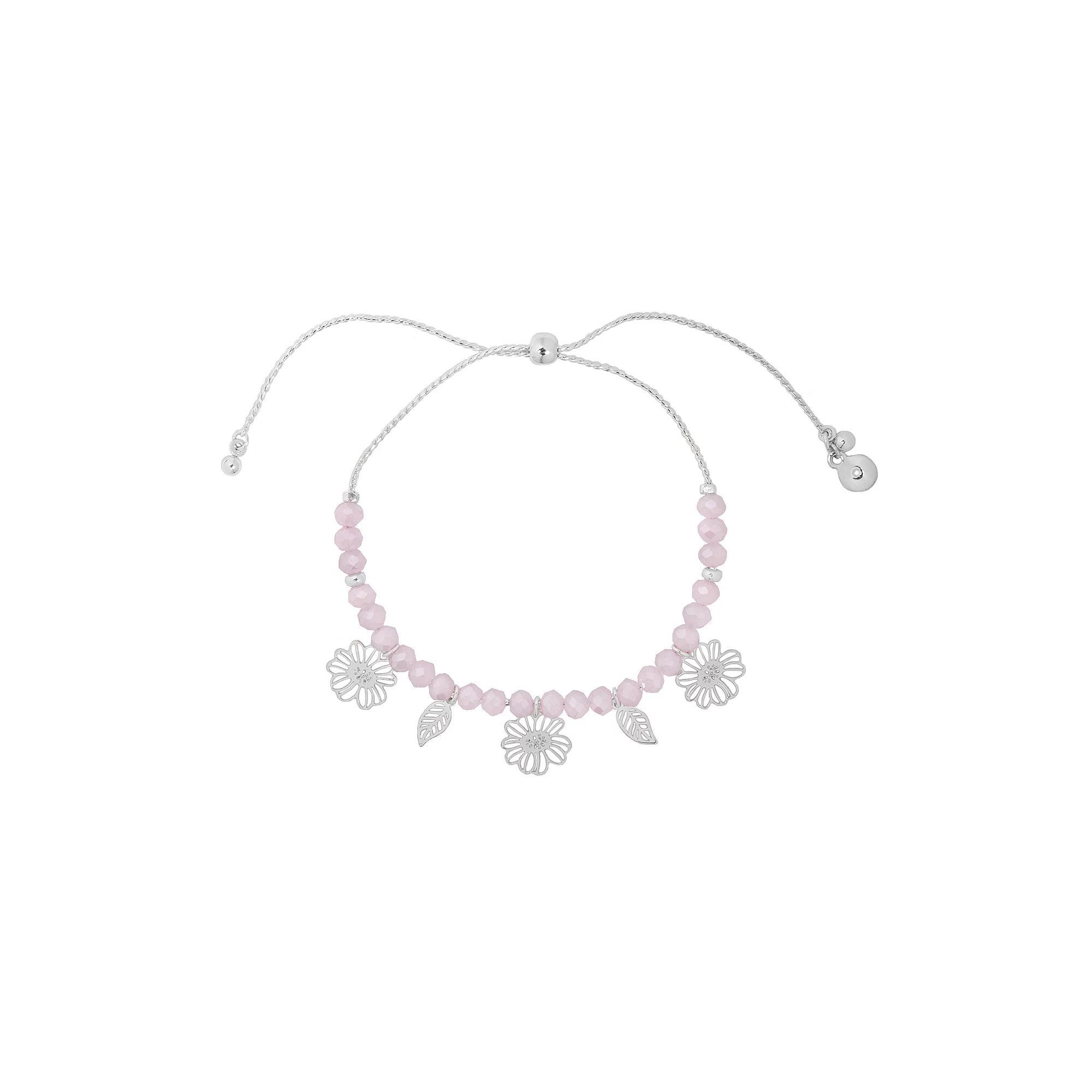 LC Lauren Conrad Silver Tone Openwork Floral Charm Adjustable Bracelet, Women's Product Image