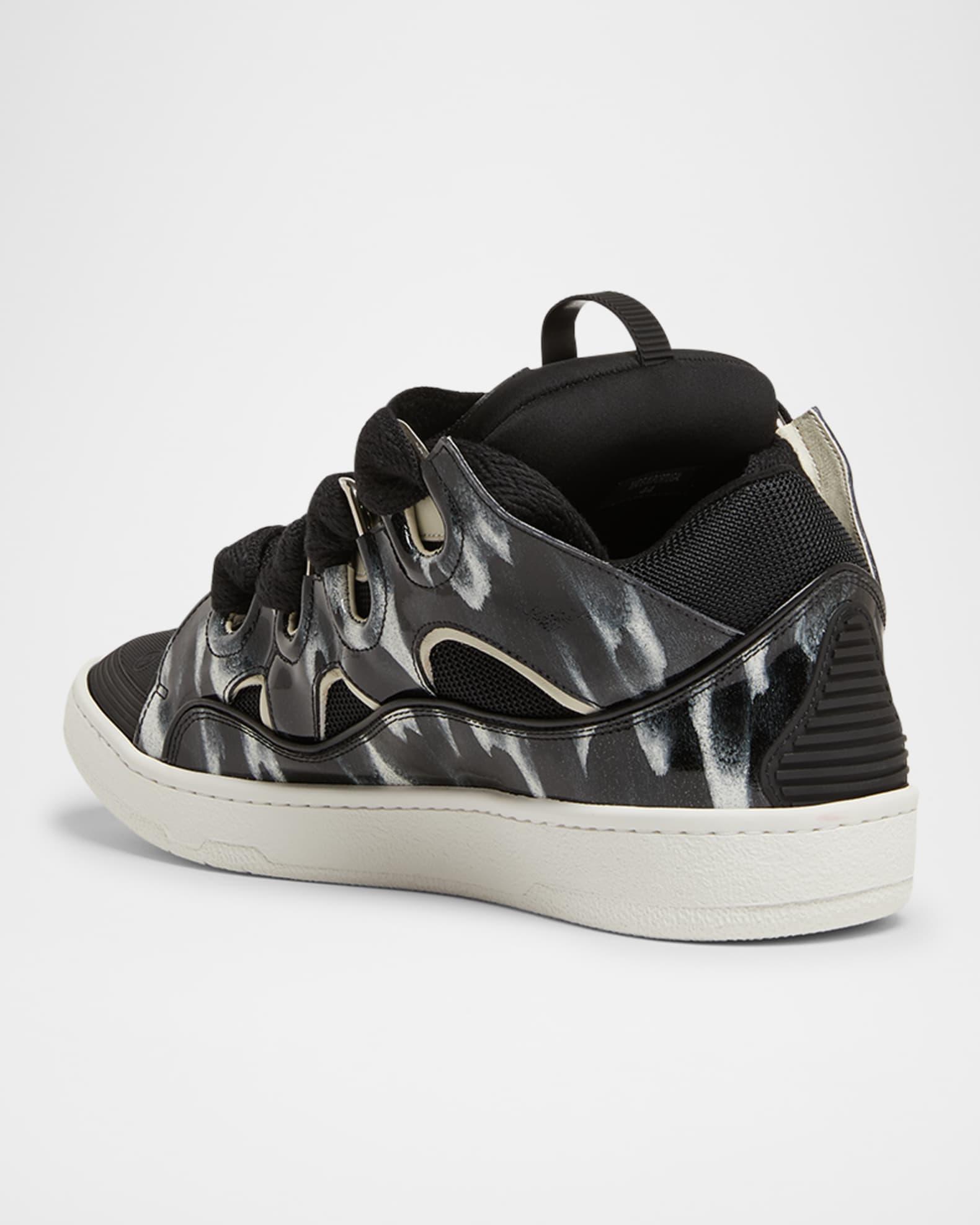 Men's Curb Mesh and Leather Low-Top Sneakers Product Image
