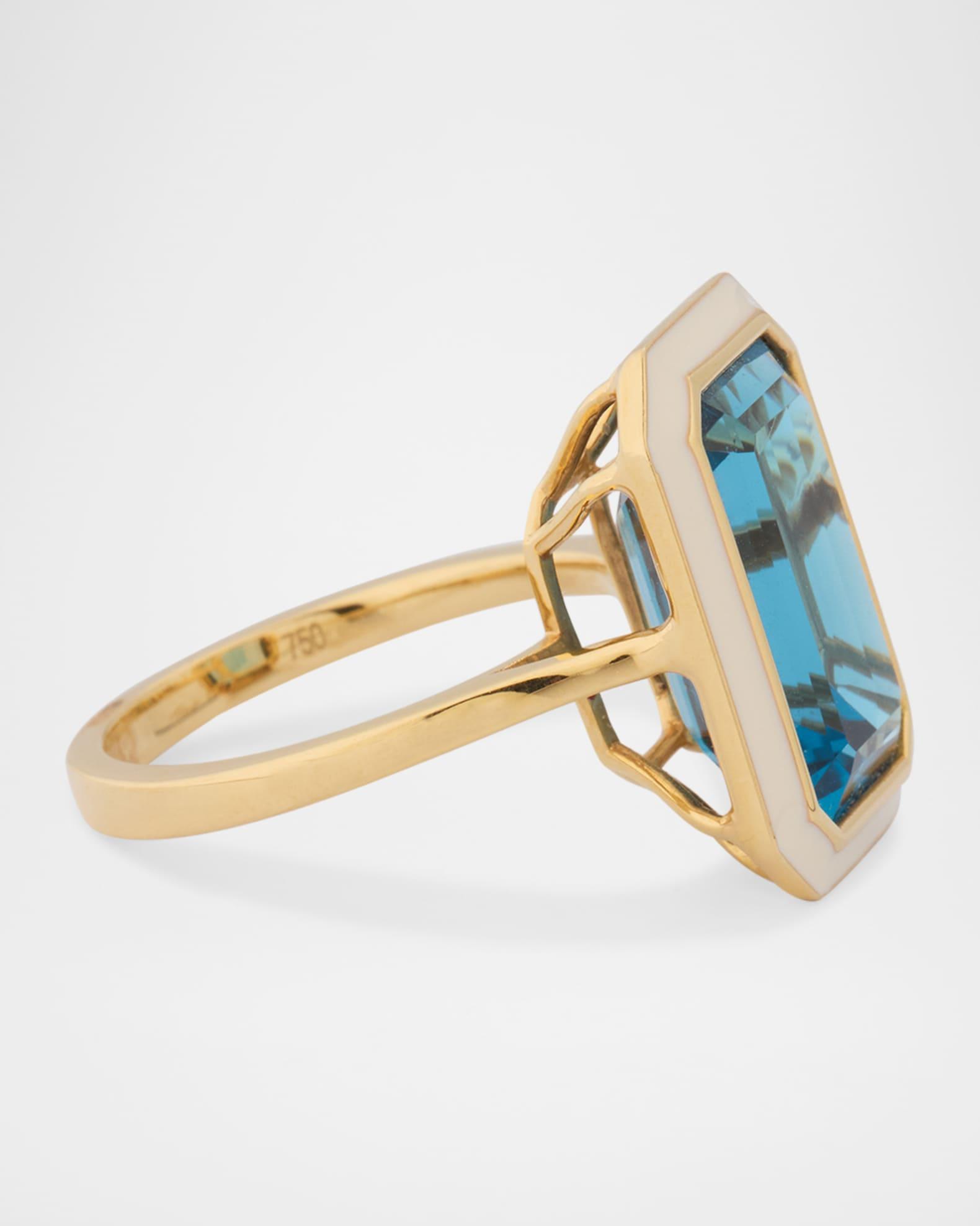 Queen 18K Yellow Gold London Blue Topaz Ring with White Enamel Product Image