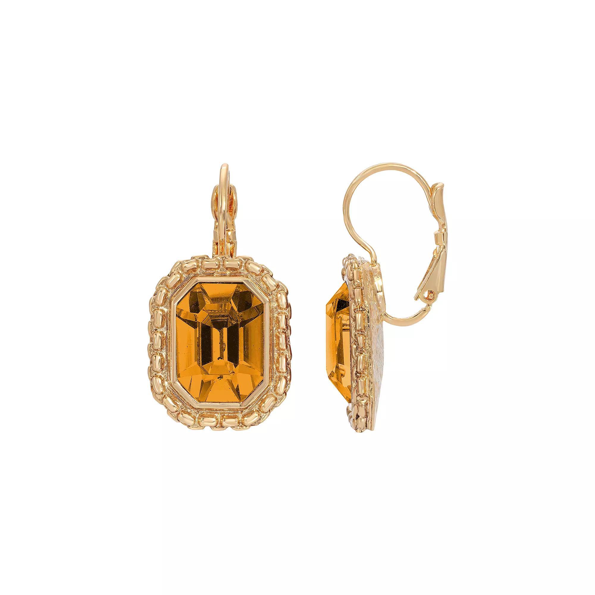 1928 Gold Tone Simulated Crystal Octagon Leverback Earrings, Womens, Lt Beige Product Image