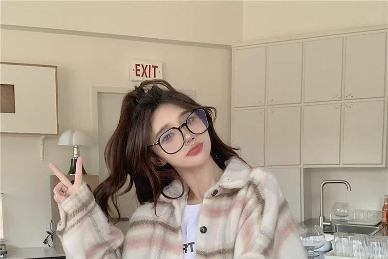 Collar Plaid Button Oversized Shacket Product Image
