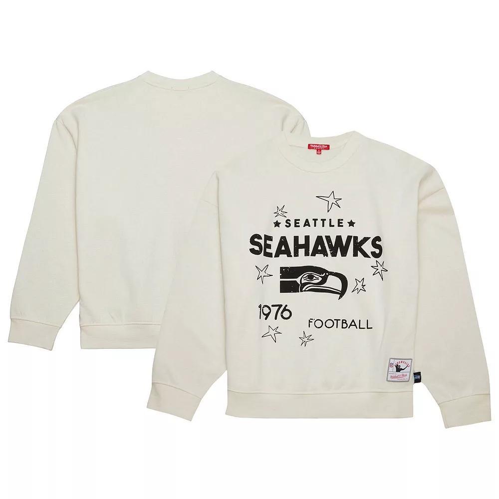 Women's Mitchell & Ness  Cream Seattle Seahawks Throwback Logo 3.0 Pullover Sweatshirt, Size: XL, Beige Product Image