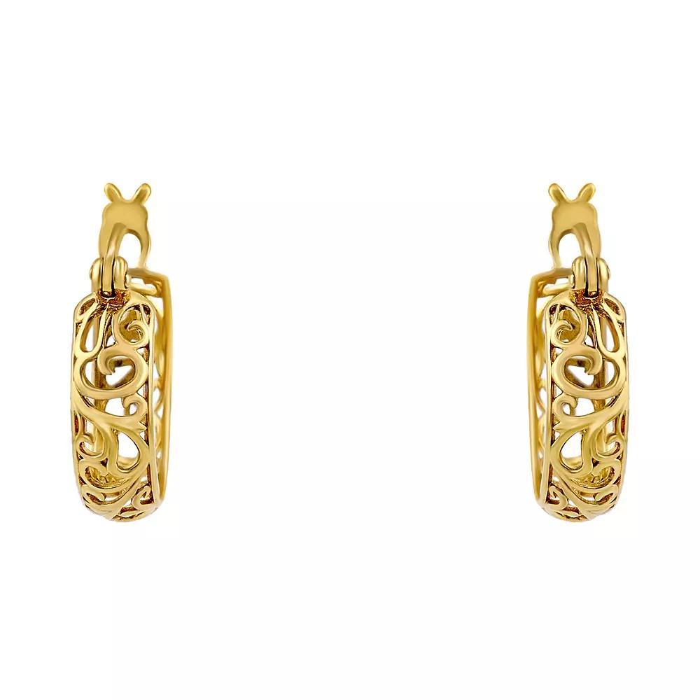 Primavera 24k Gold Over Silver Filigree Hoop Earrings, Womens, Gold Tone Product Image