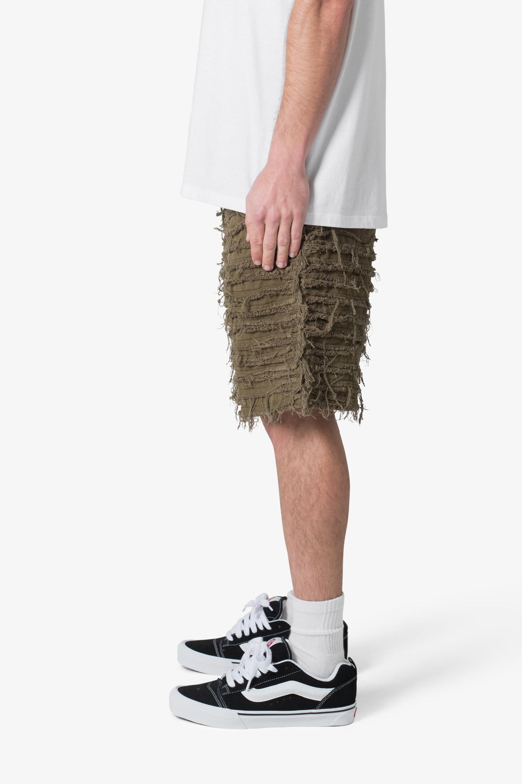 Allover Frayed Denim Shorts - Olive Product Image
