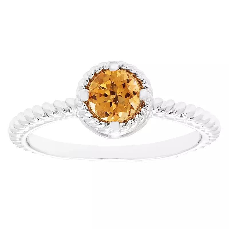 Boston Bay Diamonds Sterling Silver Genuine Citrine Rope Halo Stacking Ring, Womens Product Image
