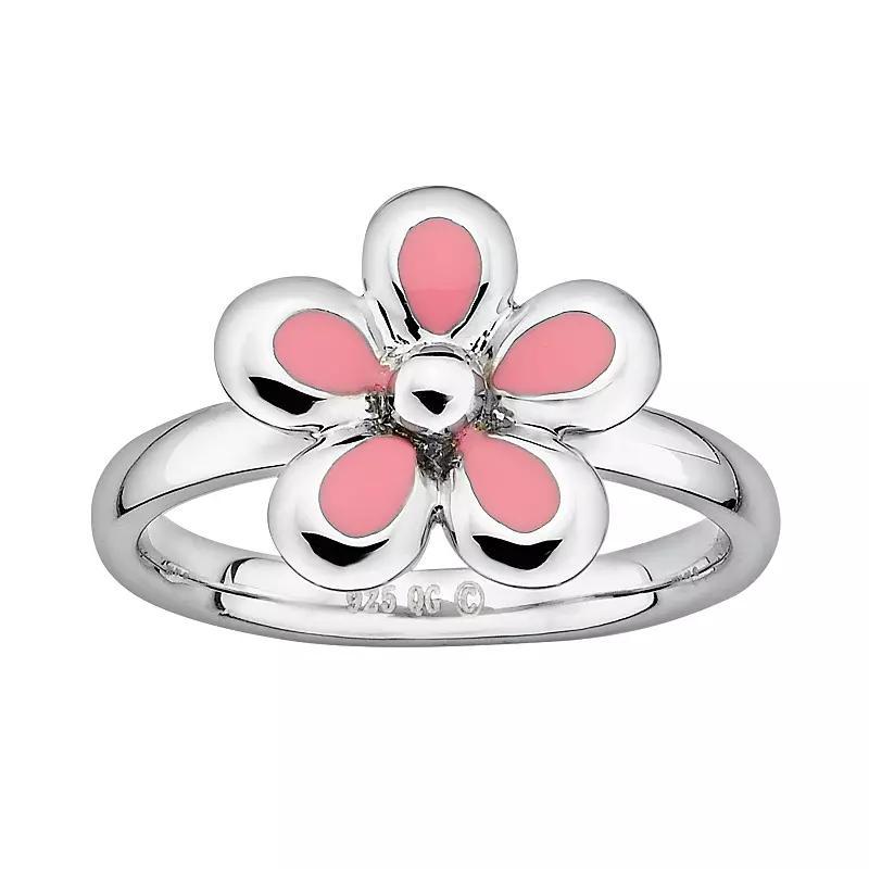 Stacks & Stones Sterling Silver Pink Enamel Flower Stack Ring, Women's, Size: 6 Product Image