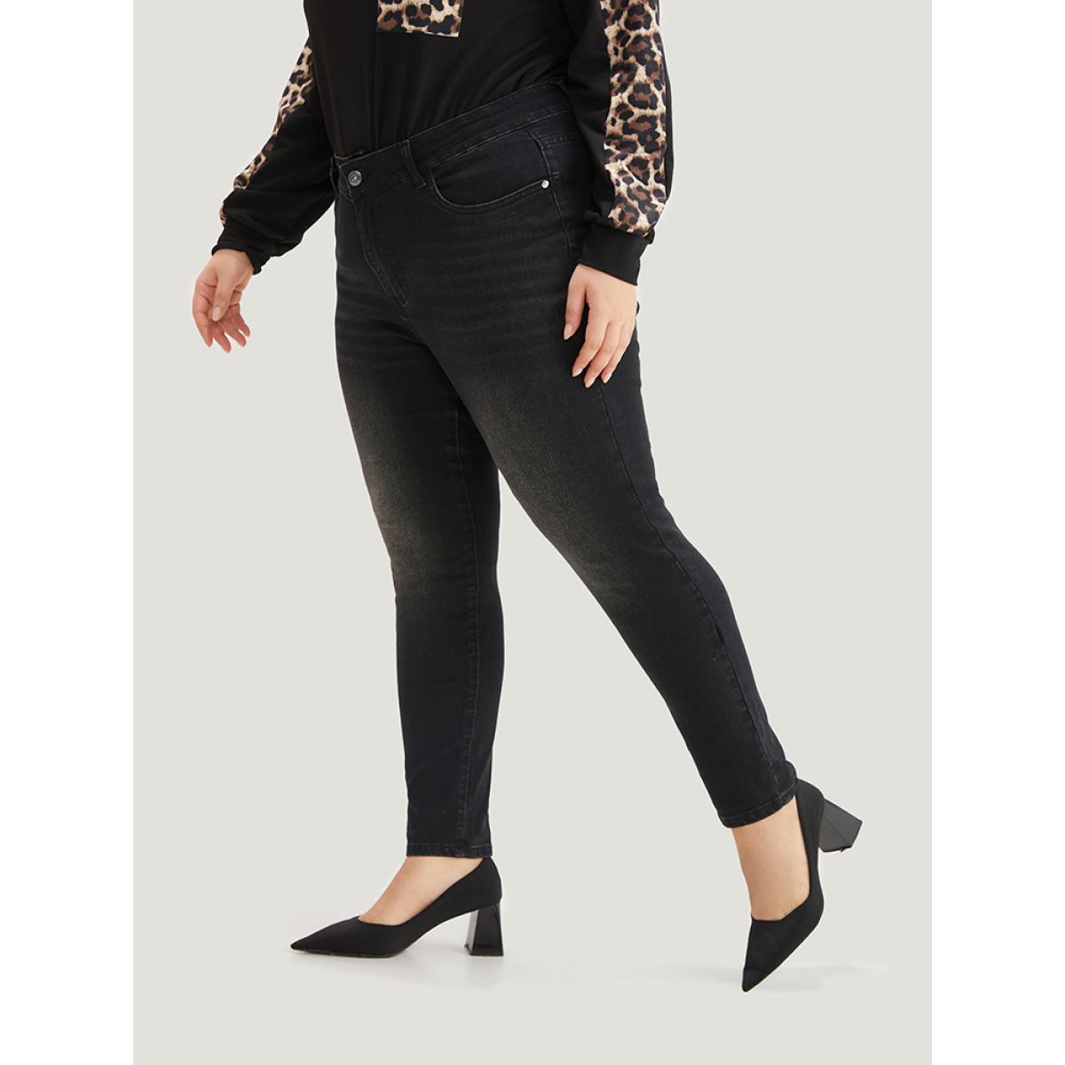 Plus Size Skinny High Rise Black Wash Jeans Women Black Casual Plain Plain High stretch Pocket Jeans BloomChic 18/2X Product Image