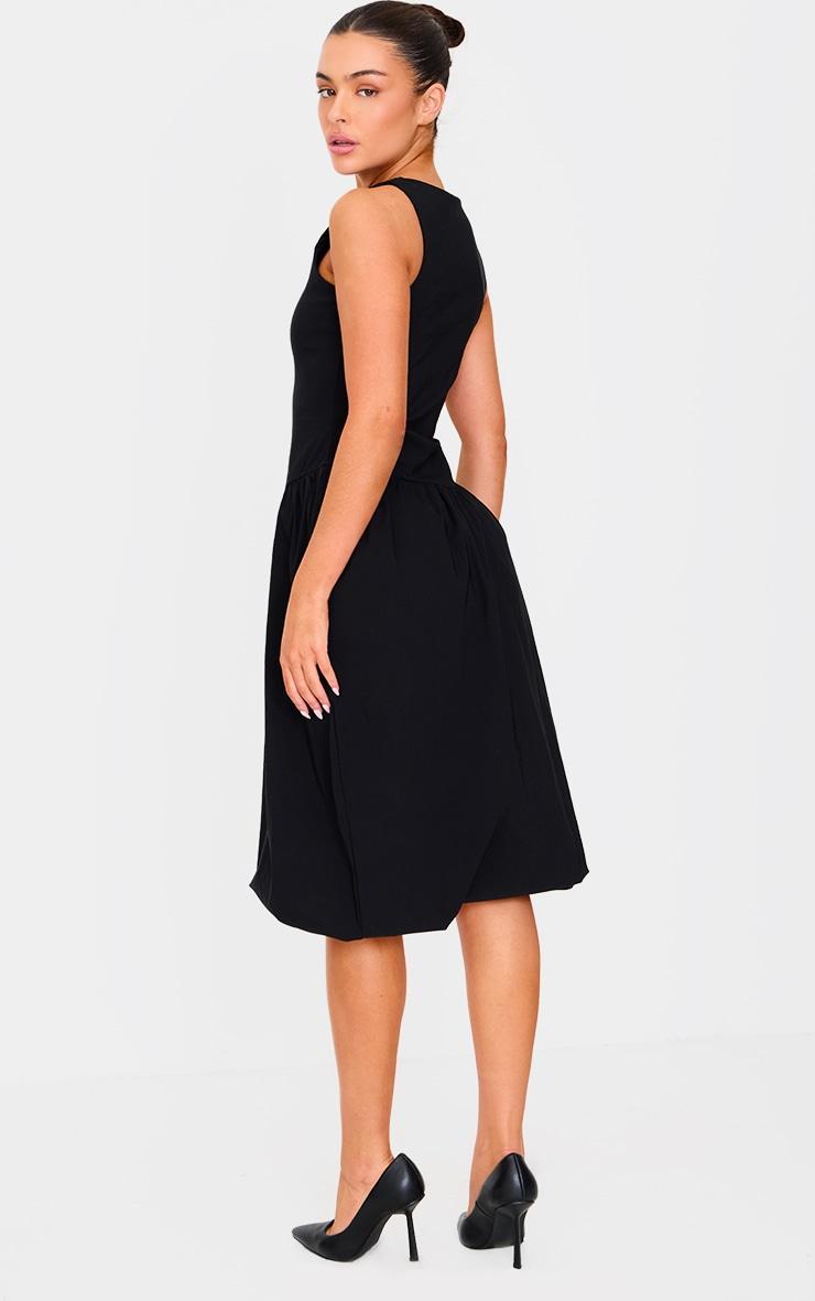 Black Racer Drop Waist Puffball Midi Dress Product Image