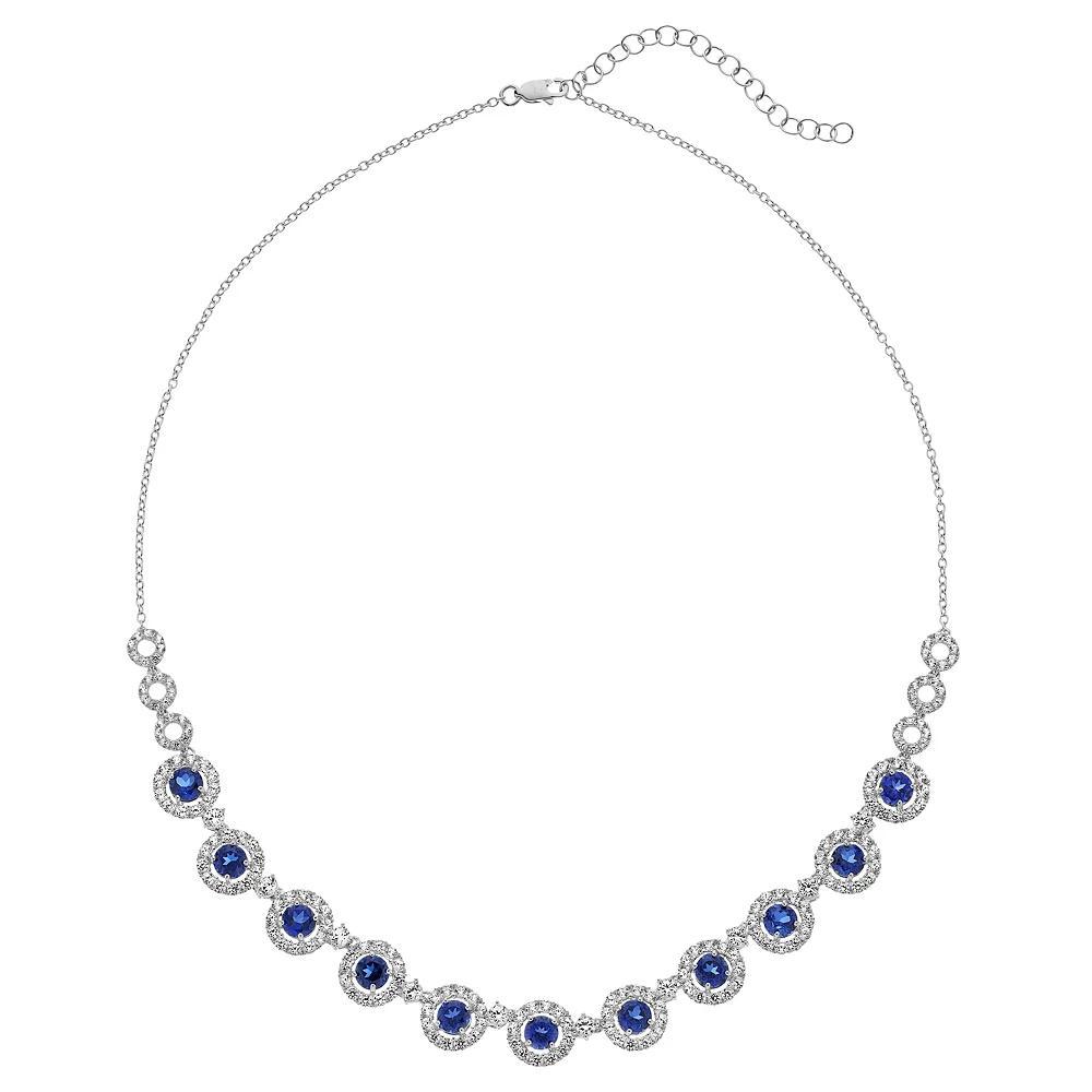 Sterling Silver Lab-Created Sapphire Halo Necklace, Women's, Size: 16-18" ADJ Product Image
