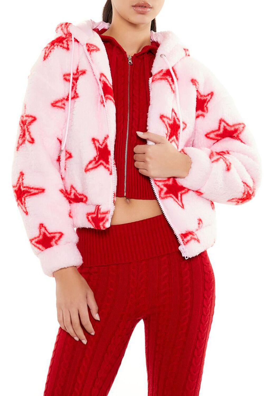 Faux Shearling Star Print Hoodie | Forever 21 Product Image