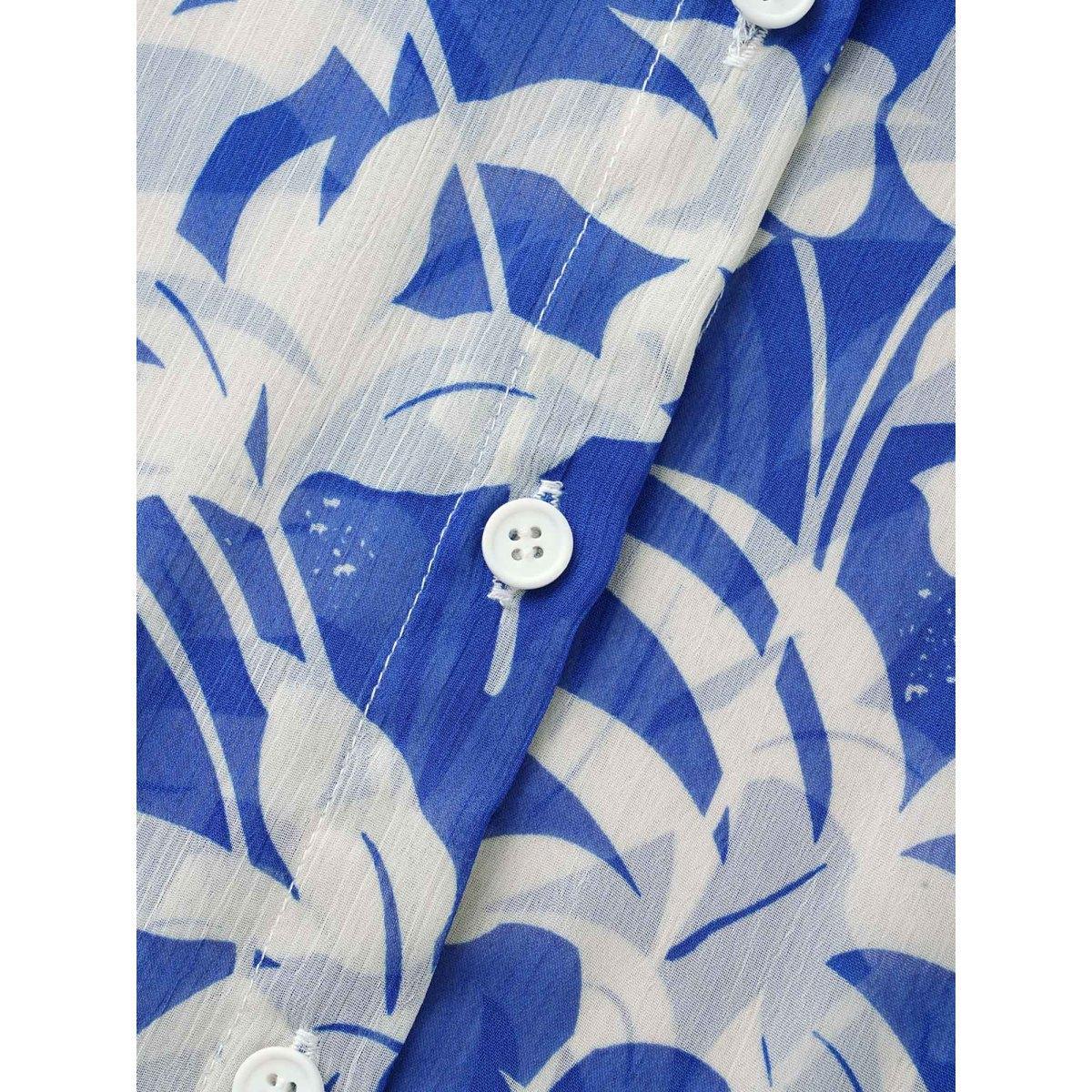 Plus Size Brightblue Silhouette Floral Print Shirt Collar Blouse Women Work From Home Long Sleeve Shirt collar Work Blouses BloomChic 30/6X Product Image