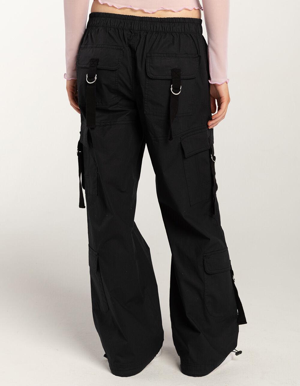 RSQ Womens Mid Rise Double Cargo Parachute Pants - BLACK Product Image
