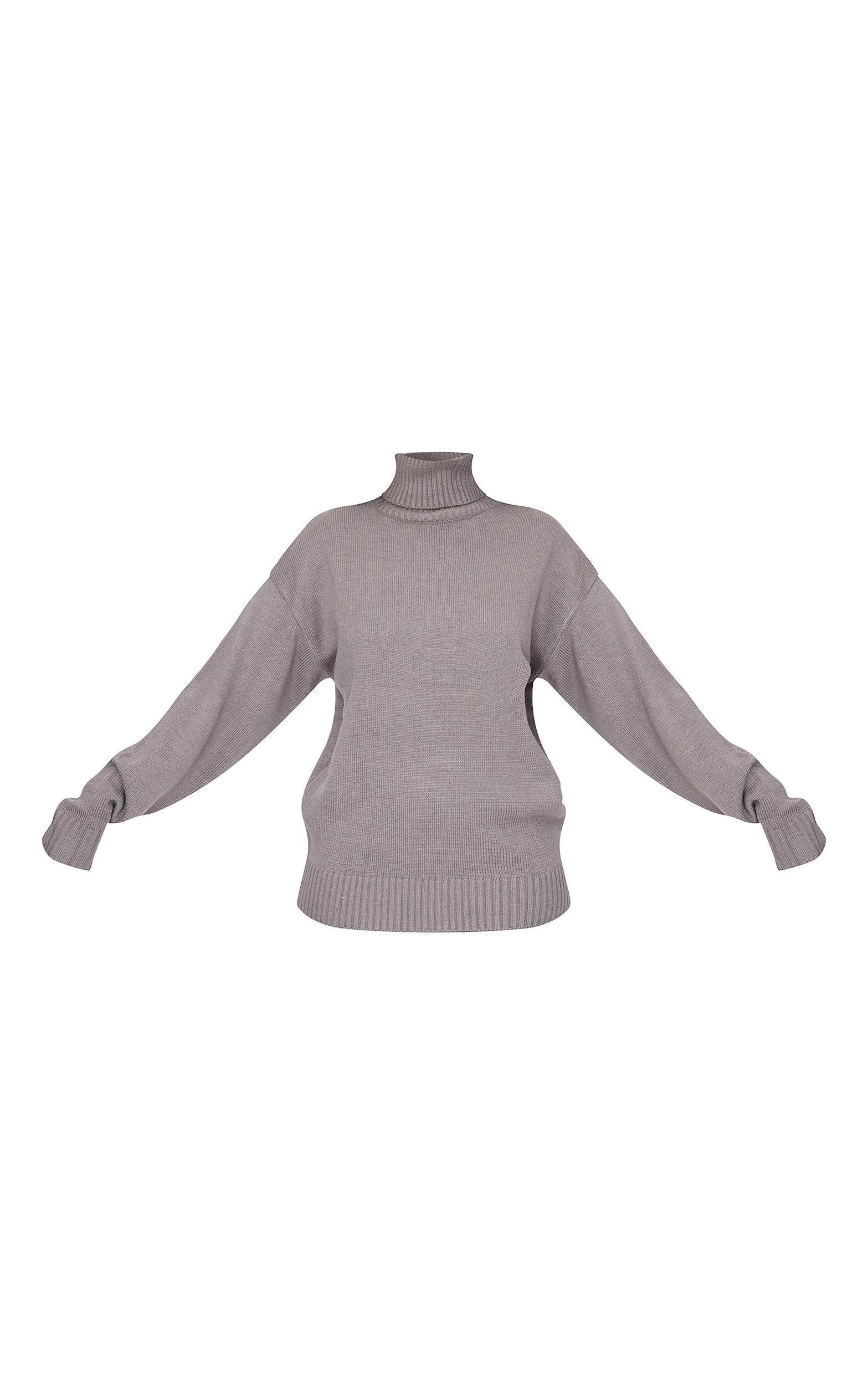 Tall Grey Soft Knit Roll Neck Oversized Sweater Product Image