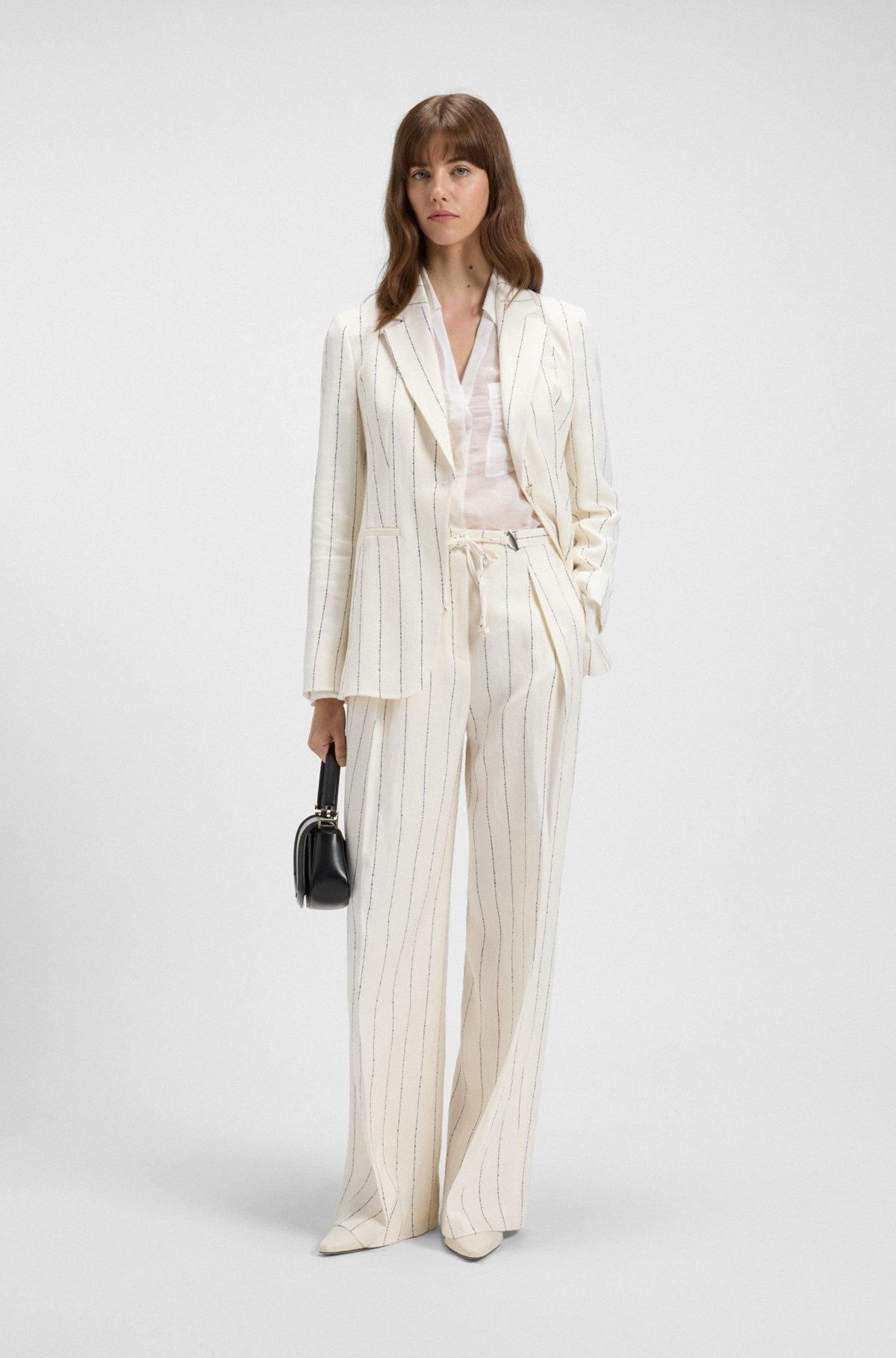 BOSS - Loose-fit suit trousers in striped linen-blend bouclé - Patterned Product Image