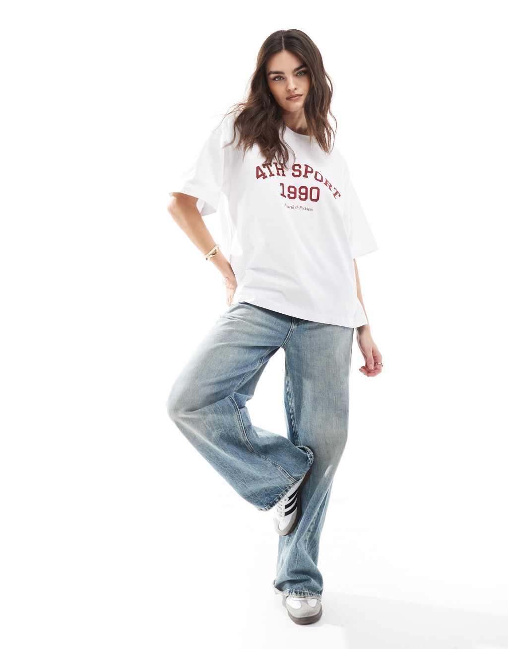 4th & Reckless drop shoulder printed logo T-shirt in white Product Image