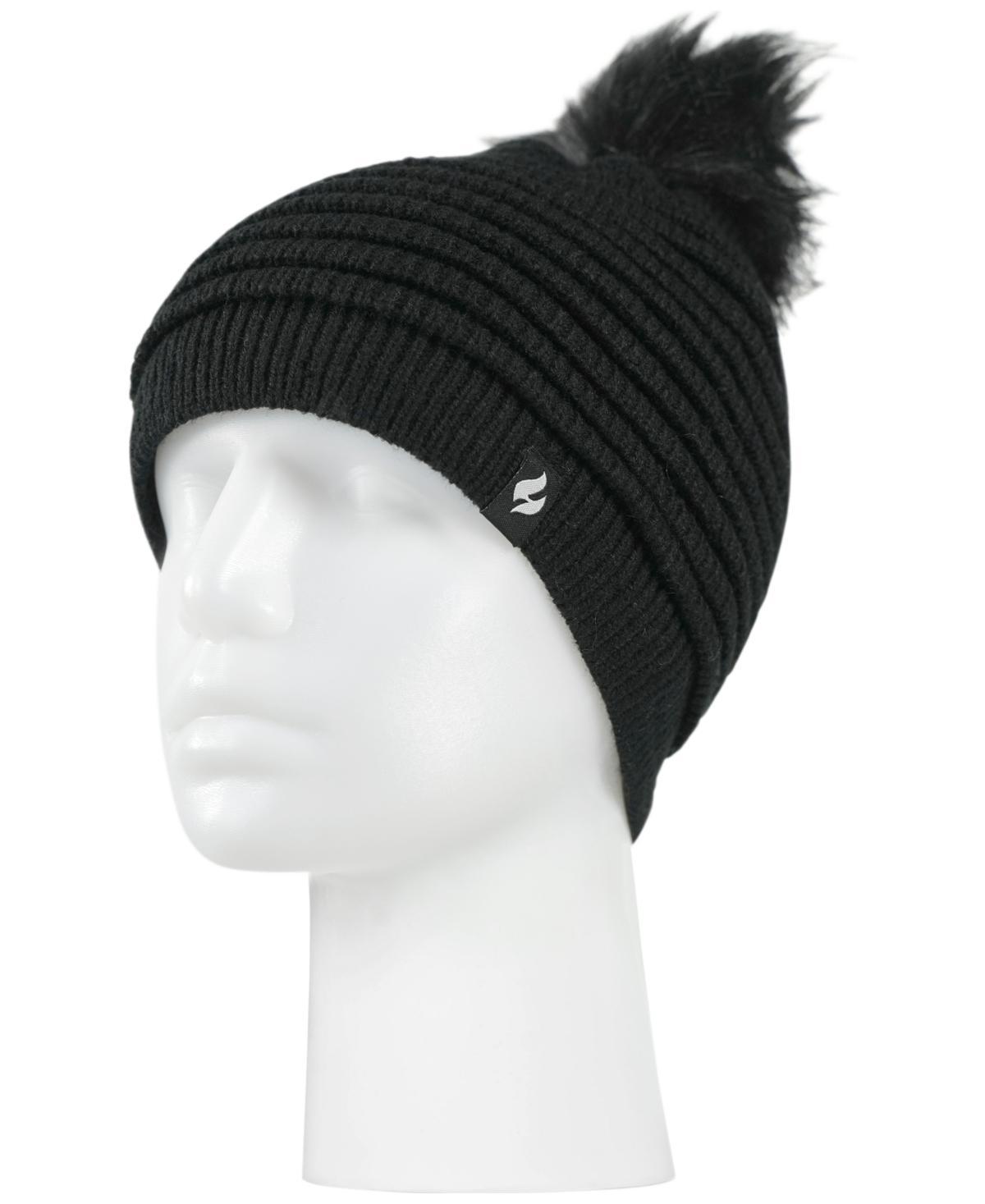 Women's Heat Holders Heatweaver Rib Knit Pom Pom Hat, Blue Product Image