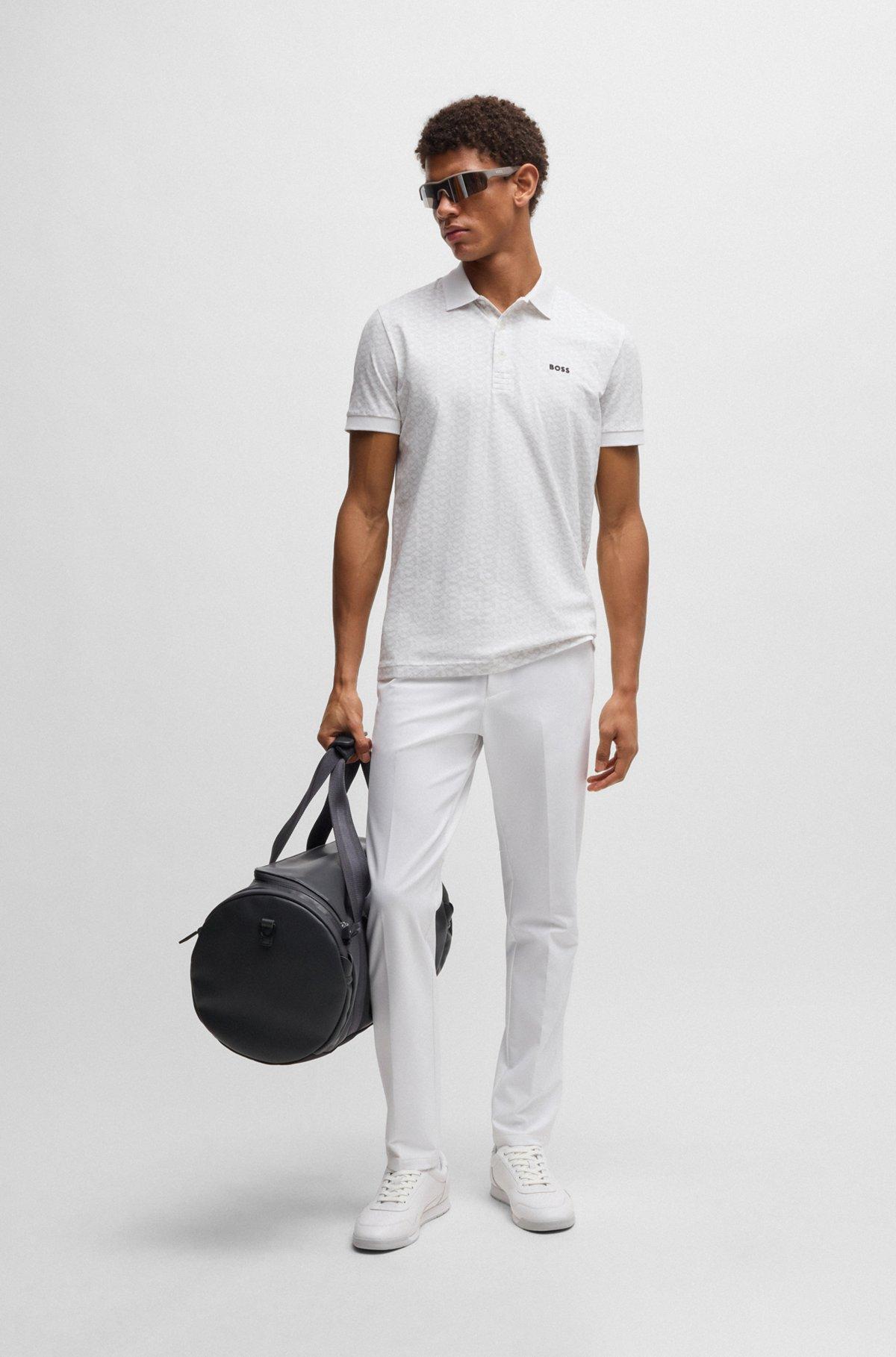 BOSS - Paddy polo shirt in stretch cotton with printed pattern - White Product Image