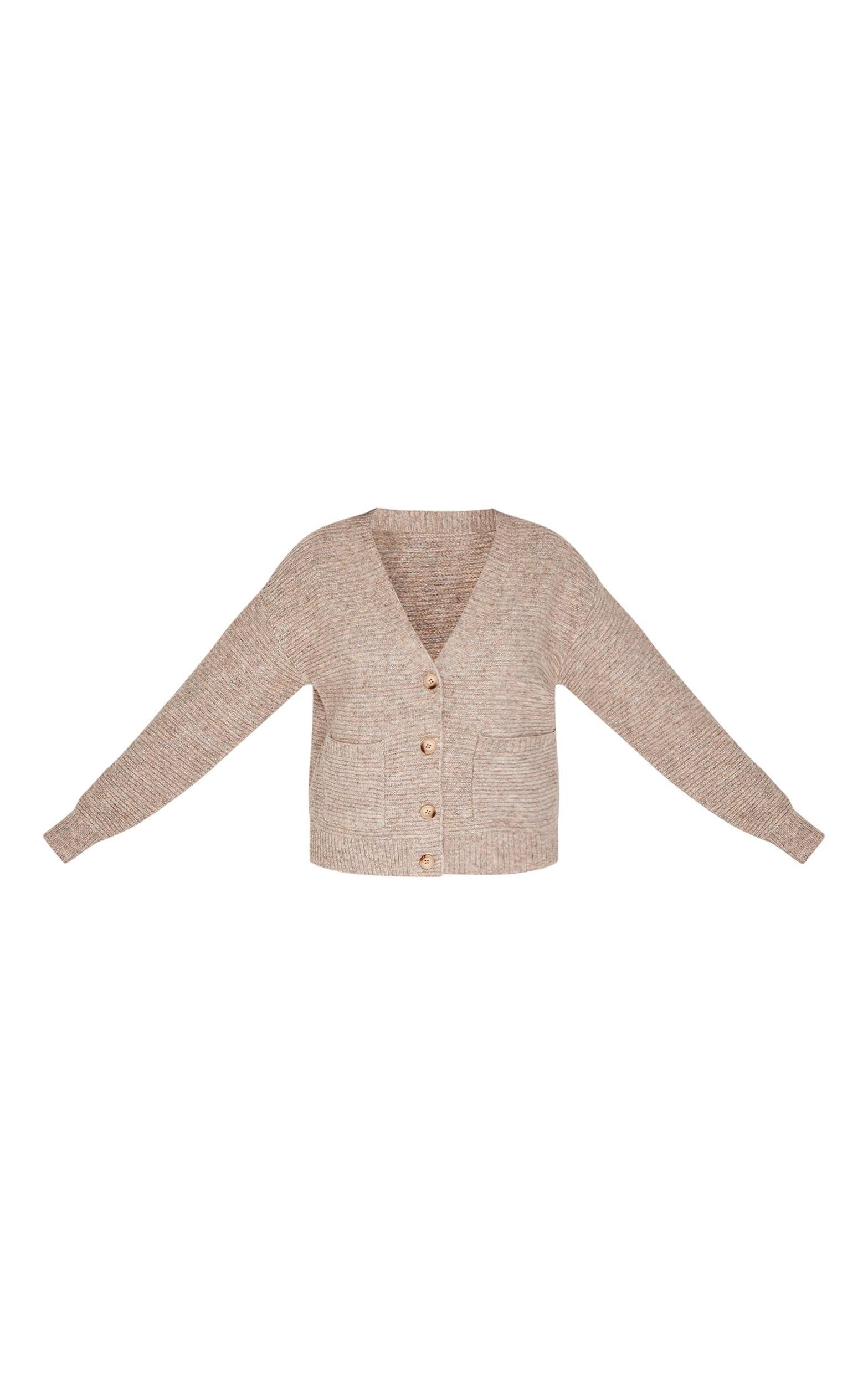 Petite Taupe Rib Knit Oversized Cardigan Product Image