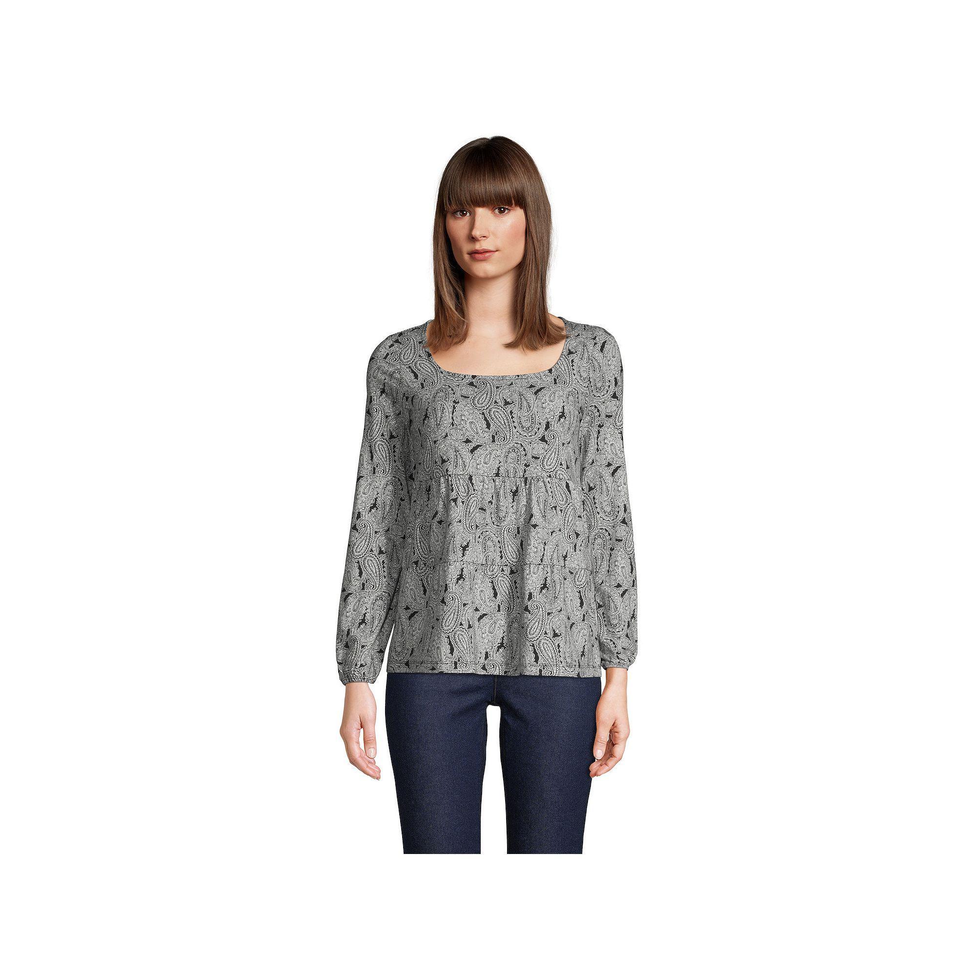 Women's Lands' End Squareneck Tiered Top, Size: Medium, Black Motif Paisley Product Image