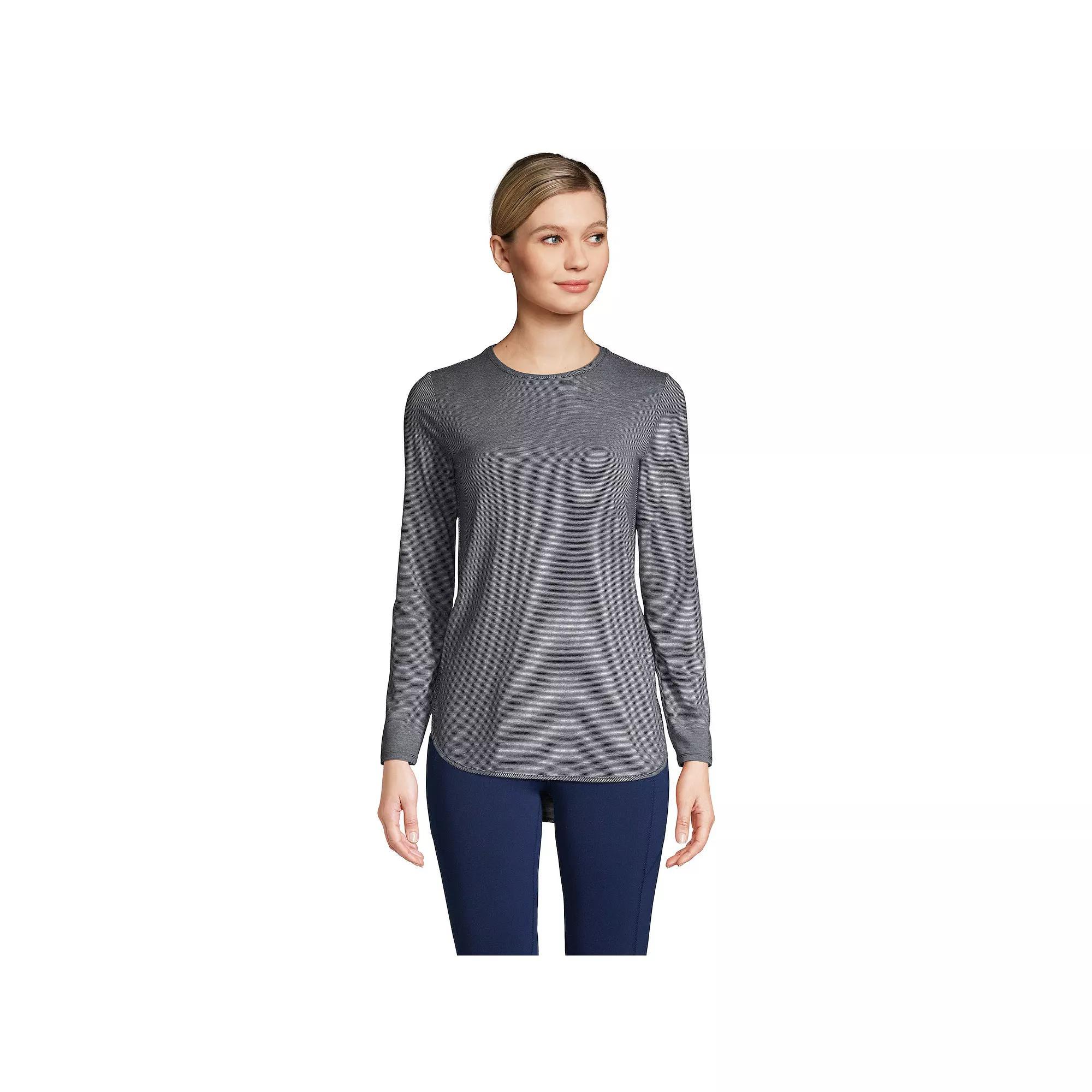 Women's Lands' End Moisture-Wicking Long Sleeve Tunic, Size: XS, Black Pinstripe Product Image