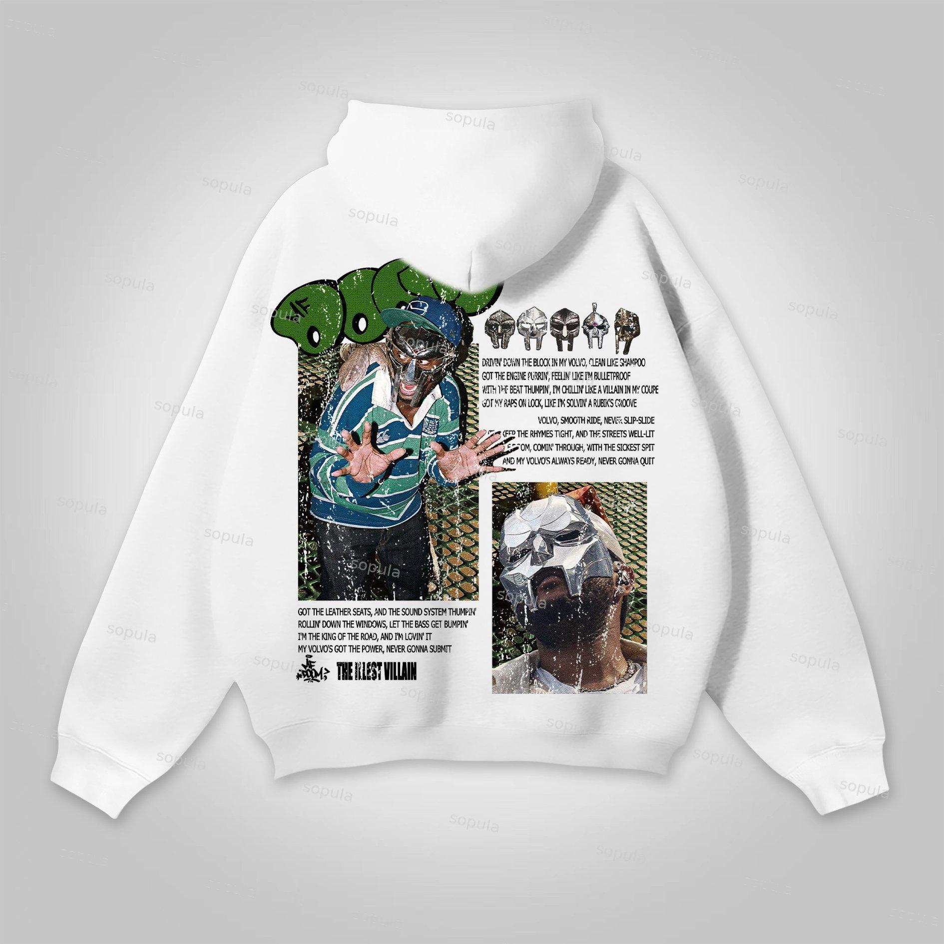 Sopula Vintage The Illest Villain Mf Doom Graphic Print Pocketless Hoodie Product Image