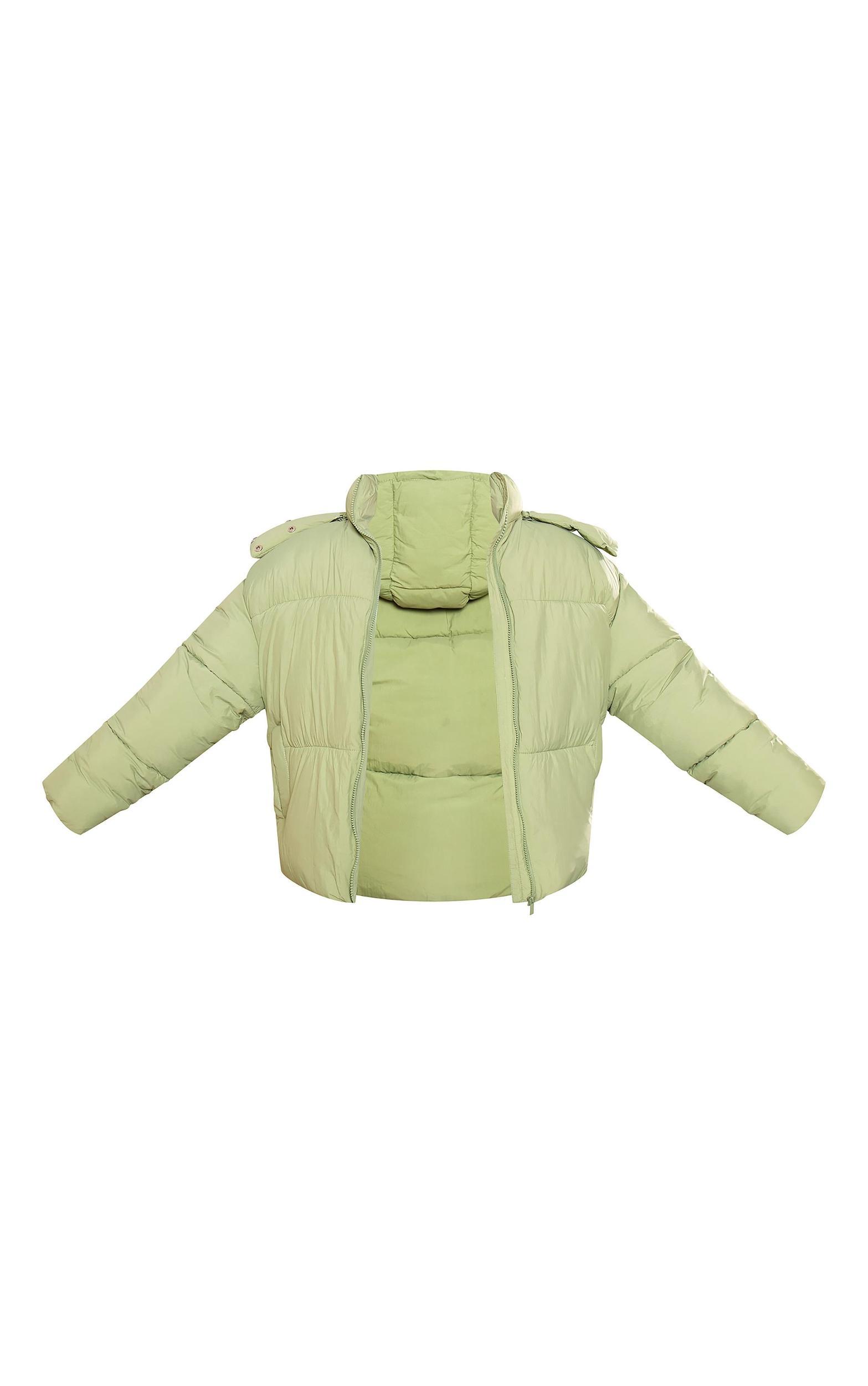 Plus Sage Green Oversized Hooded Puffer Jacket Product Image