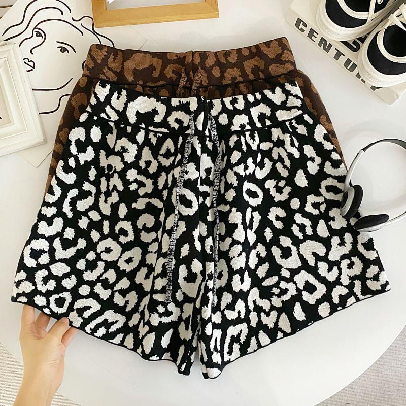 Leopard Print High Waist Shorts Product Image