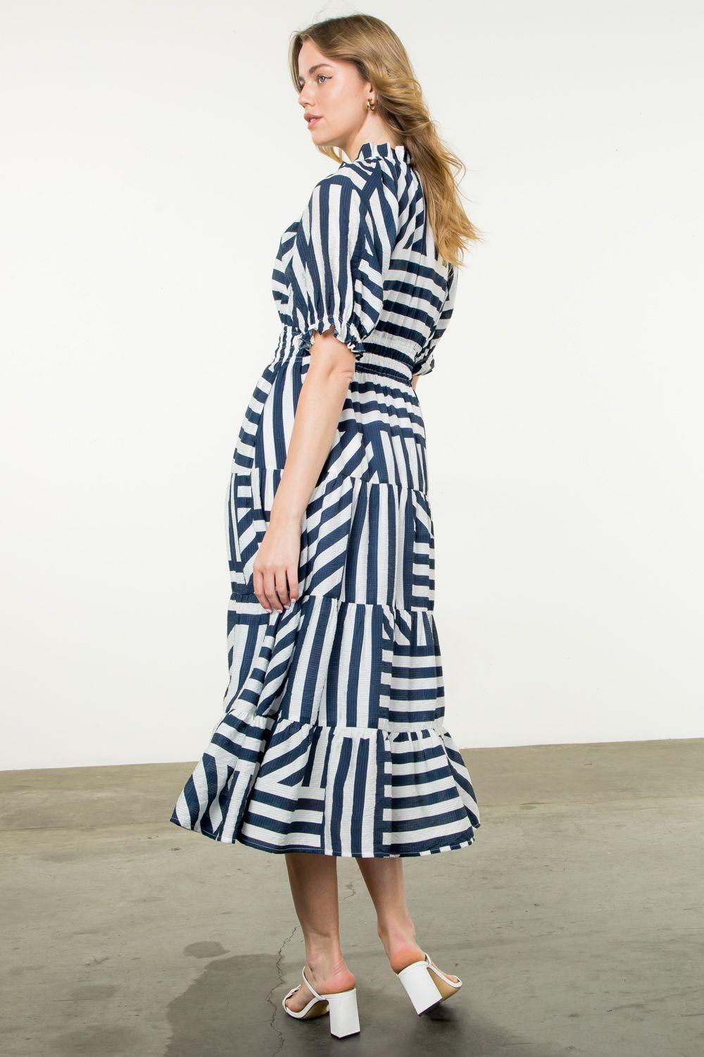 Tess Puff Sleeve Striped Tiered Dress Product Image