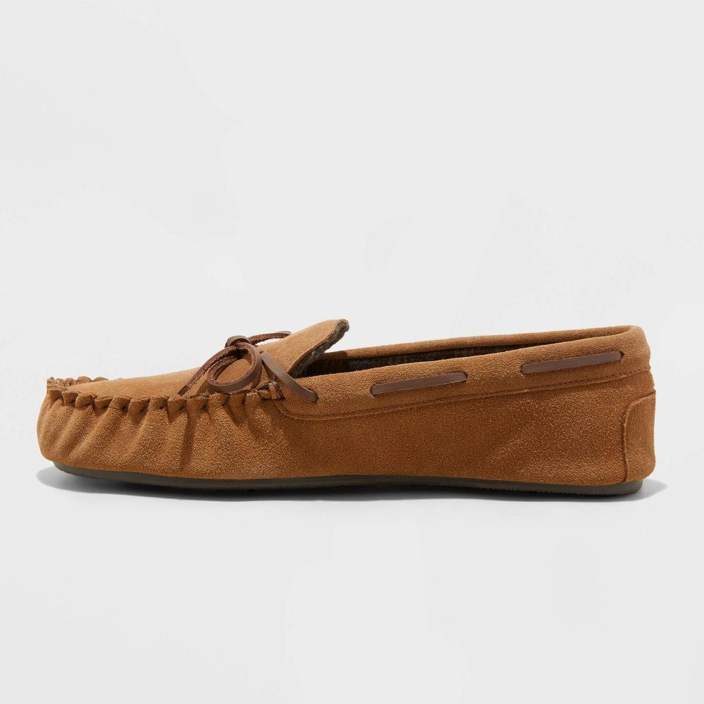 Men's Topher Moccasin Slippers - Goodfellow & Co™ Chestnut 12: Indoor/Outdoor Sole, Breathable Suede Product Image