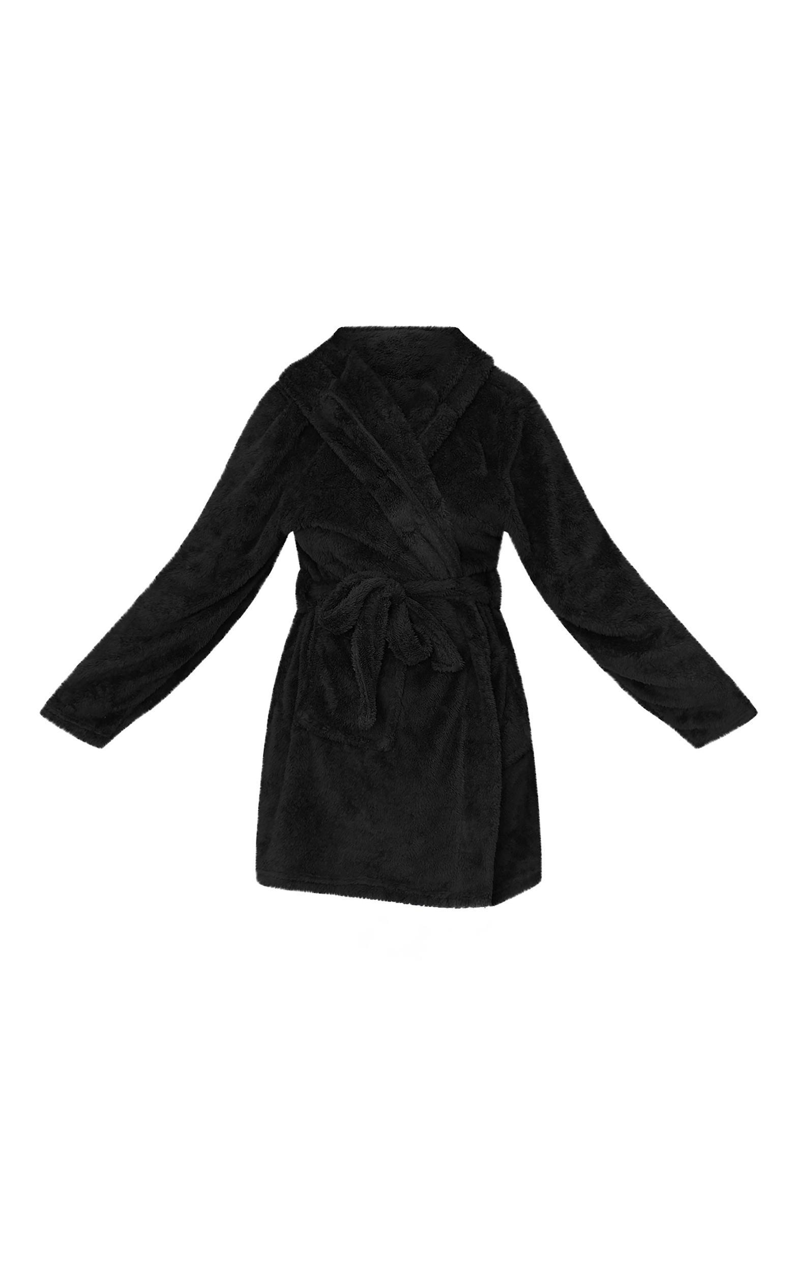PRETTYLITTLETHING Plus Black Fluffy Bath Robe Product Image