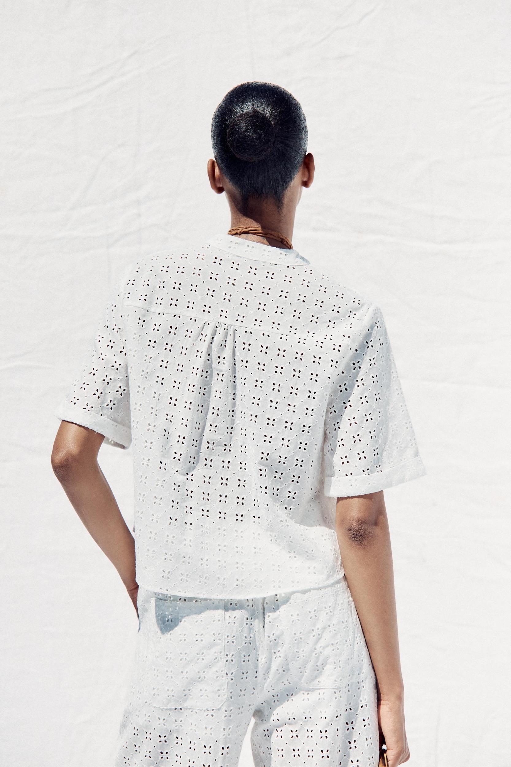 SHORT SLEEVE EYELET EMBROIDERED SHIRT Product Image