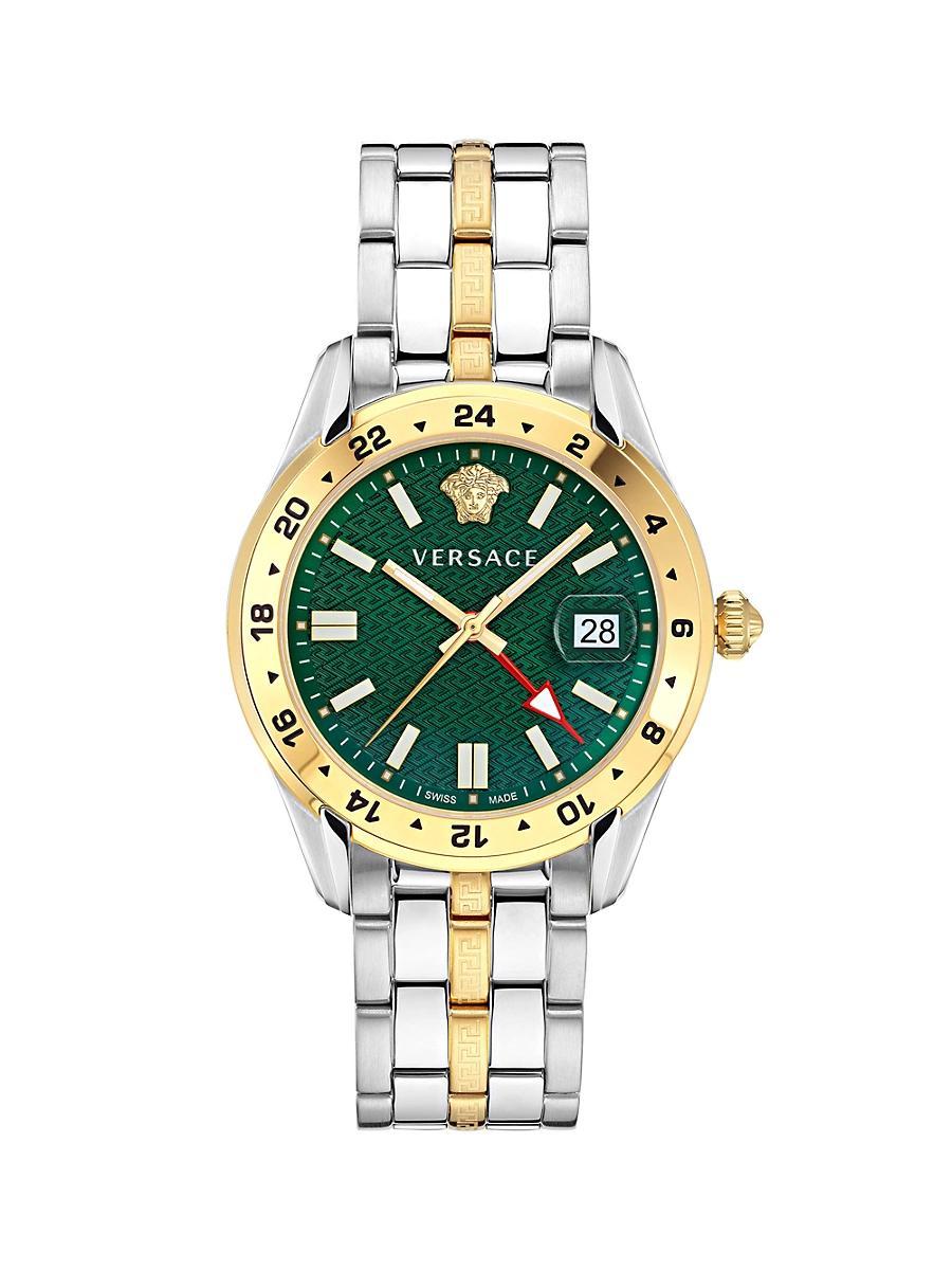 Versace Mens Greca Time GMT Quartz Mechanical Automatic Two Tone Stainless Steel Bracelet Watch Product Image