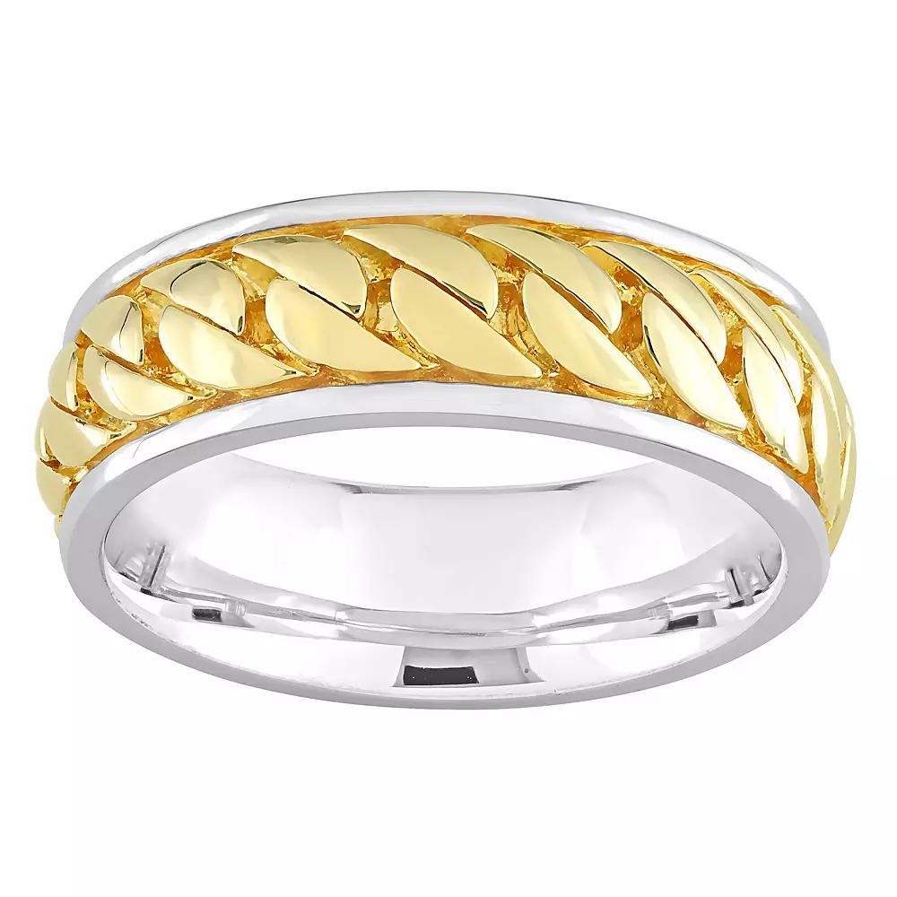 Stella Grace Men's Two Tone Sterling Silver Ribbed Design Ring, Size: 12 Product Image