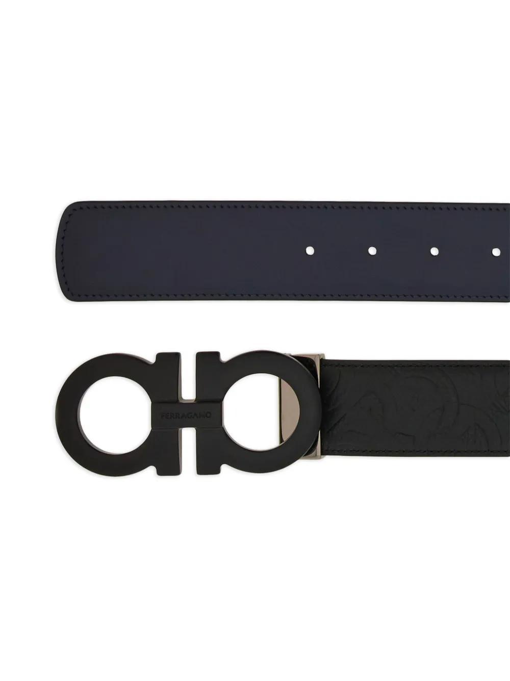 FERRAGAMO Gancini Reversible Leather Belt In Blue Product Image