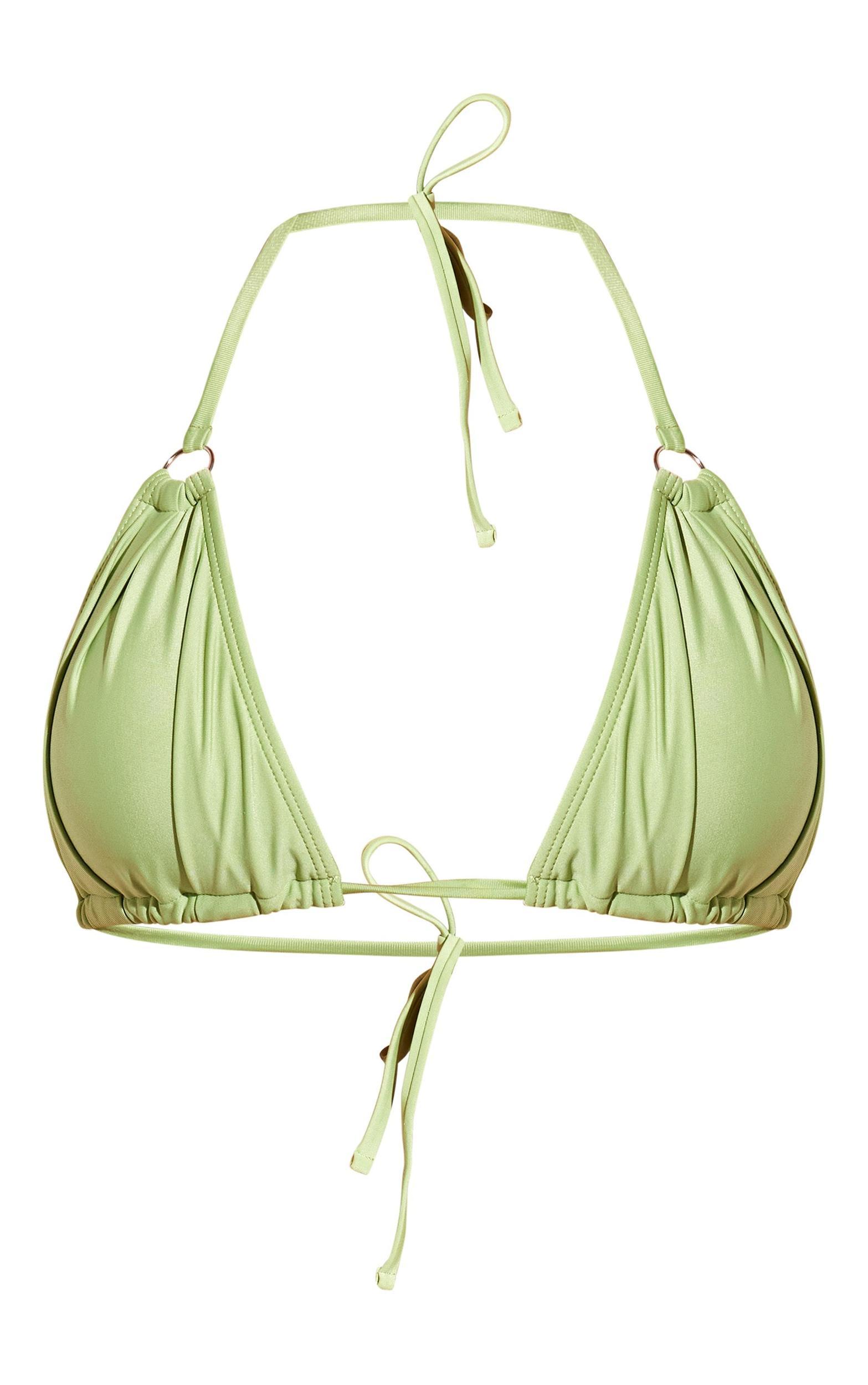 Olive Ruched Triangle Bikini Top Product Image