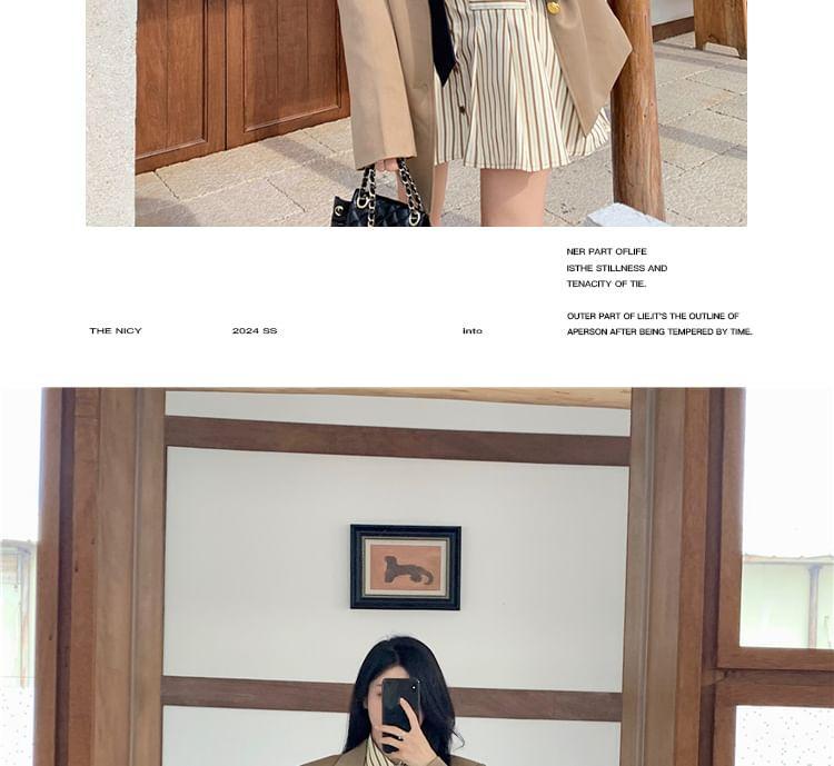Lapel Collar Plain Single Breasted Blazer / Long-Sleeve Collared Neck Tie Striped Mini Shirt Dress Product Image
