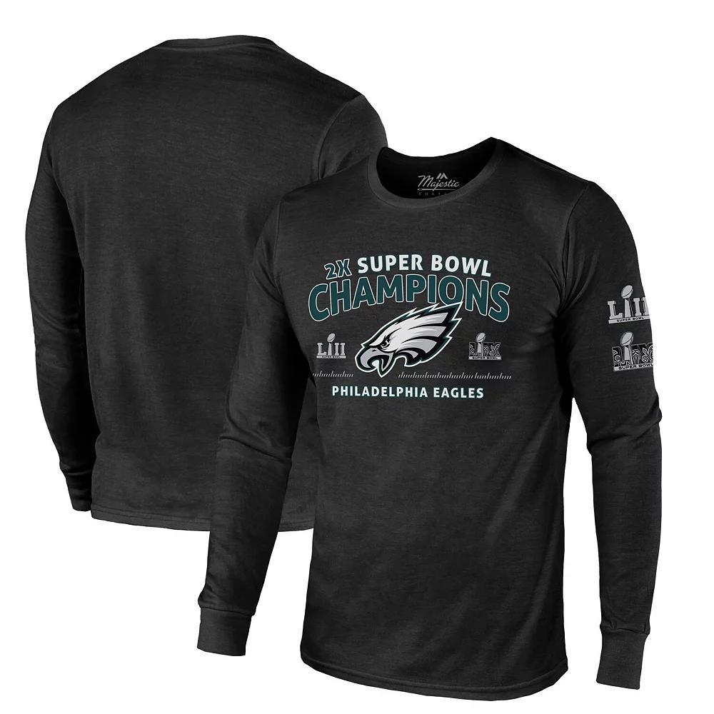 Men's Majestic Threads Black Philadelphia Eagles Two-Time Super Bowl Champions Sky High Long Sleeve Tri-Blend T-Shirt, Size: 2XL Product Image