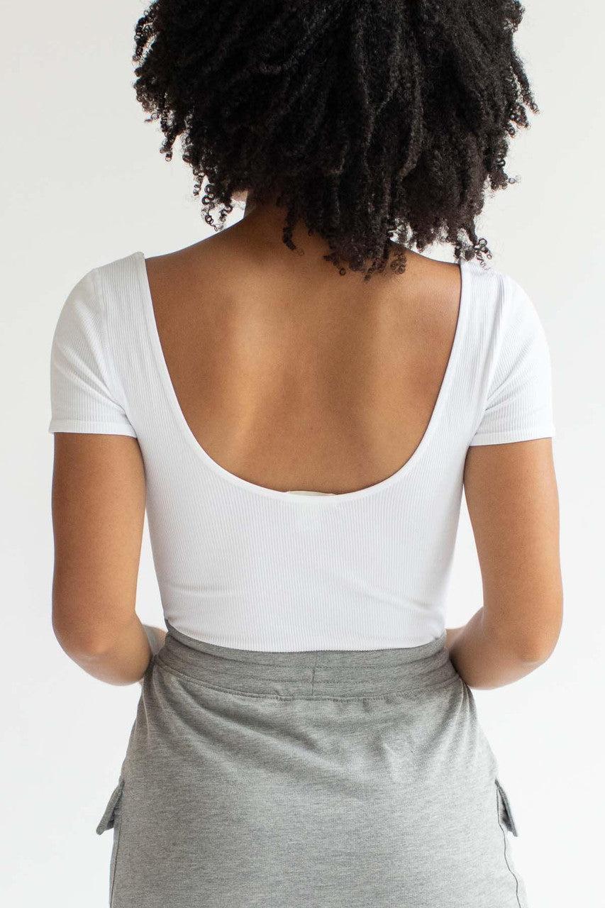 White Seamless Hook & Eye Ribbed Bodysuit Product Image