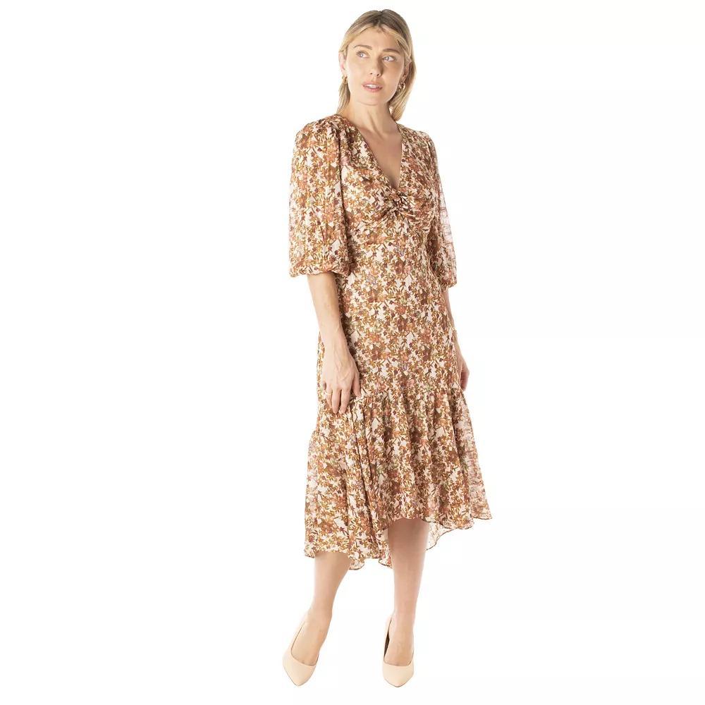 Women's Taylor Ruffled Floral Midi Dress, Size: 16, Pink Product Image