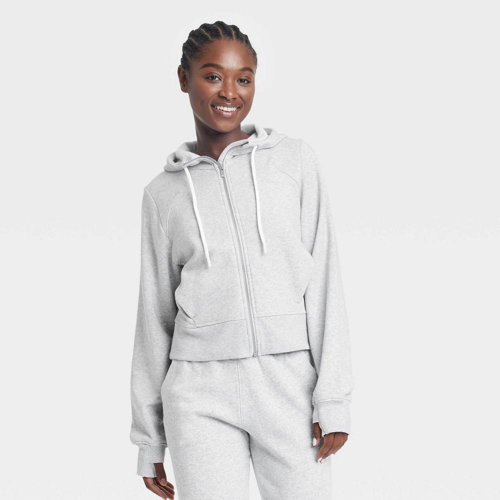 Women's Fleece Full Zip Hooded Sweatshirt - All In Motion™ Heathered XS: Relaxed Fit, Seam Pocket, Thumbholes Product Image