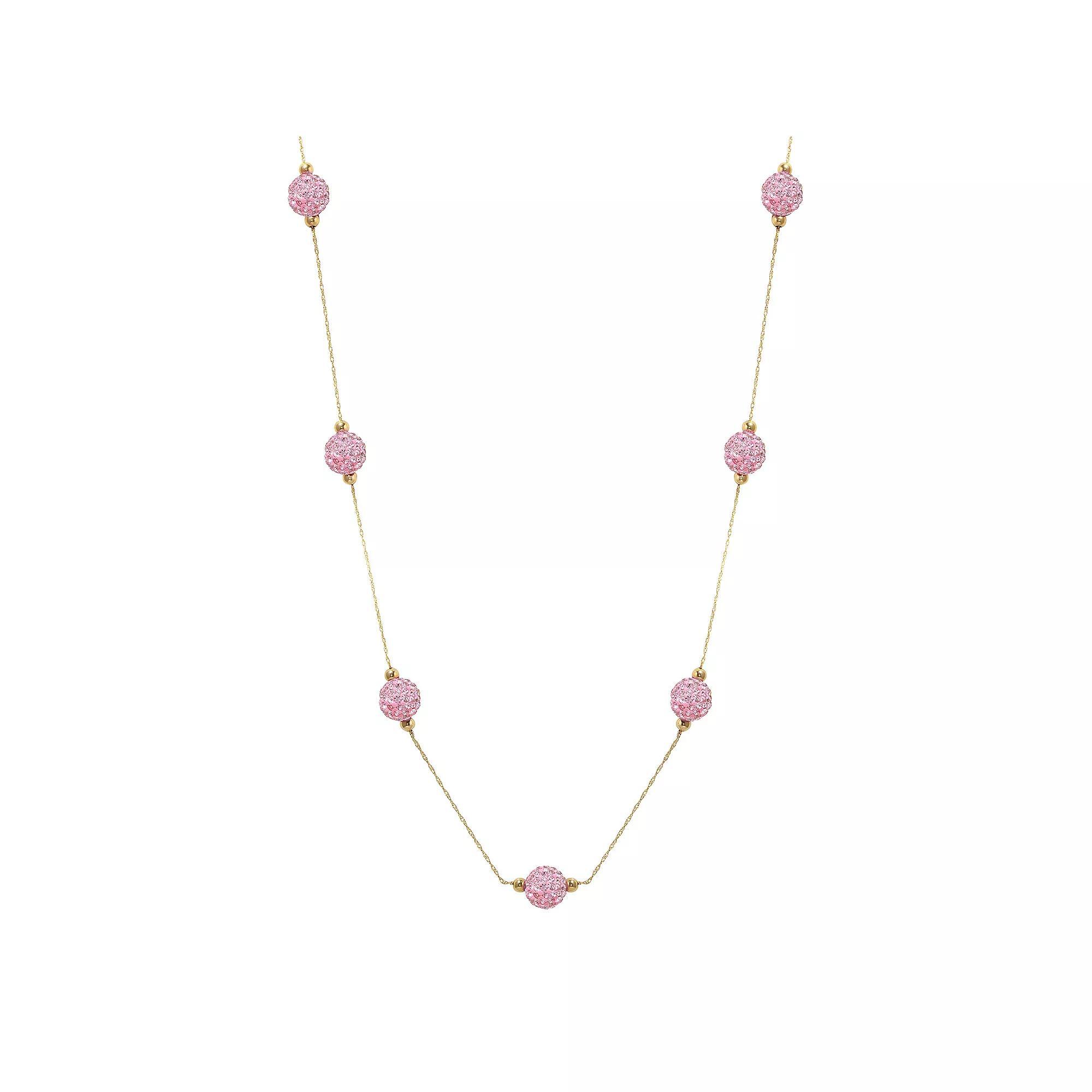 Women's 14ky Gold Bead White Crystal Station Necklace, Size: 18", Pink Product Image