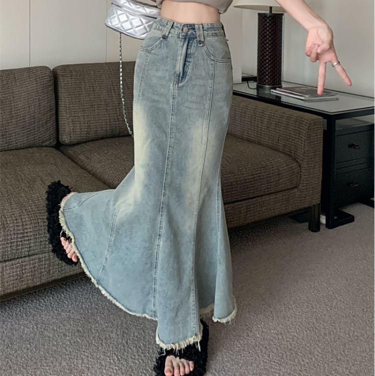 High Waist Denim Trumpet Skirt Product Image